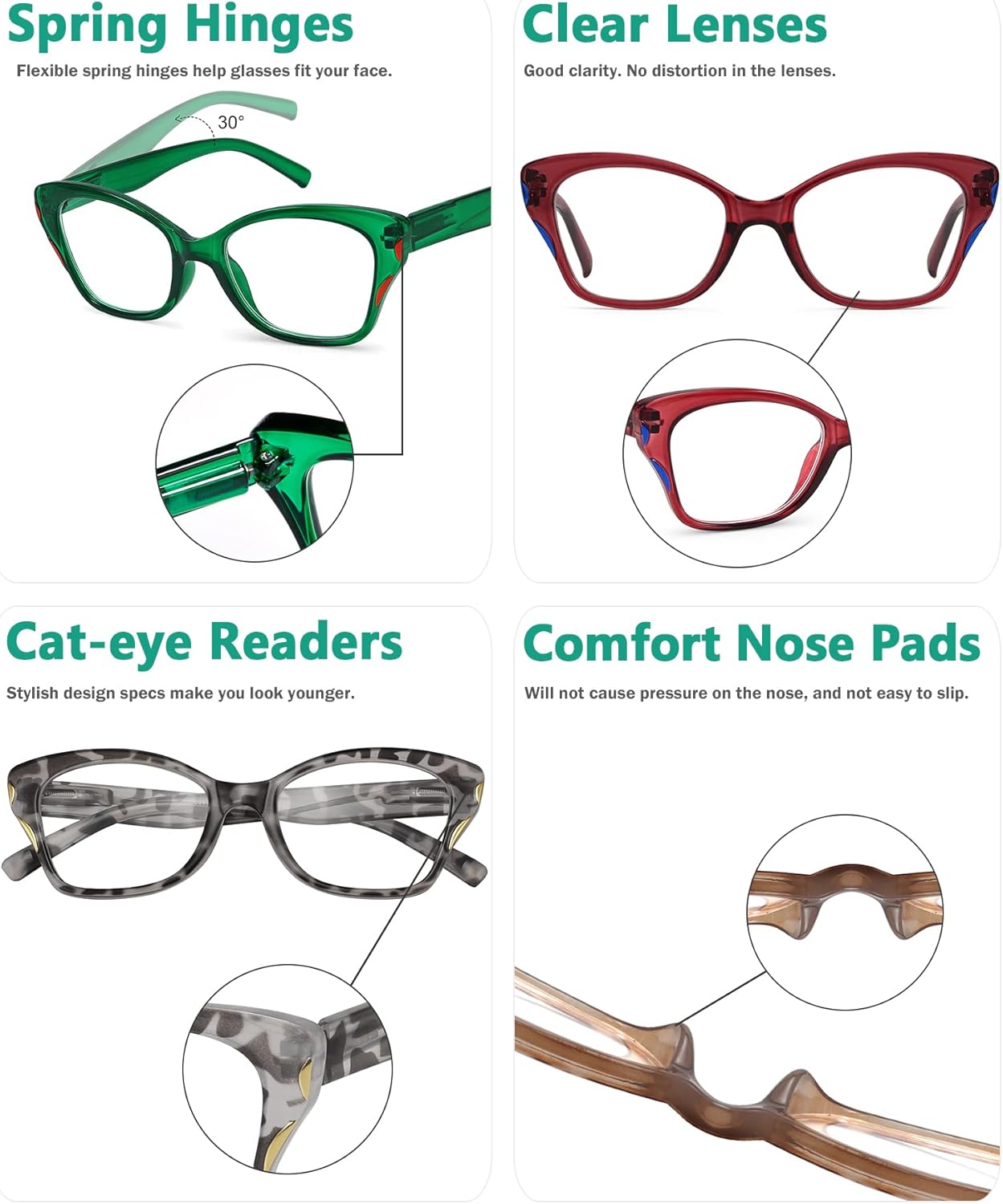 Eyekepper Paquete de 5 lentes de lectura para mujeres y lectores de ojo de gato