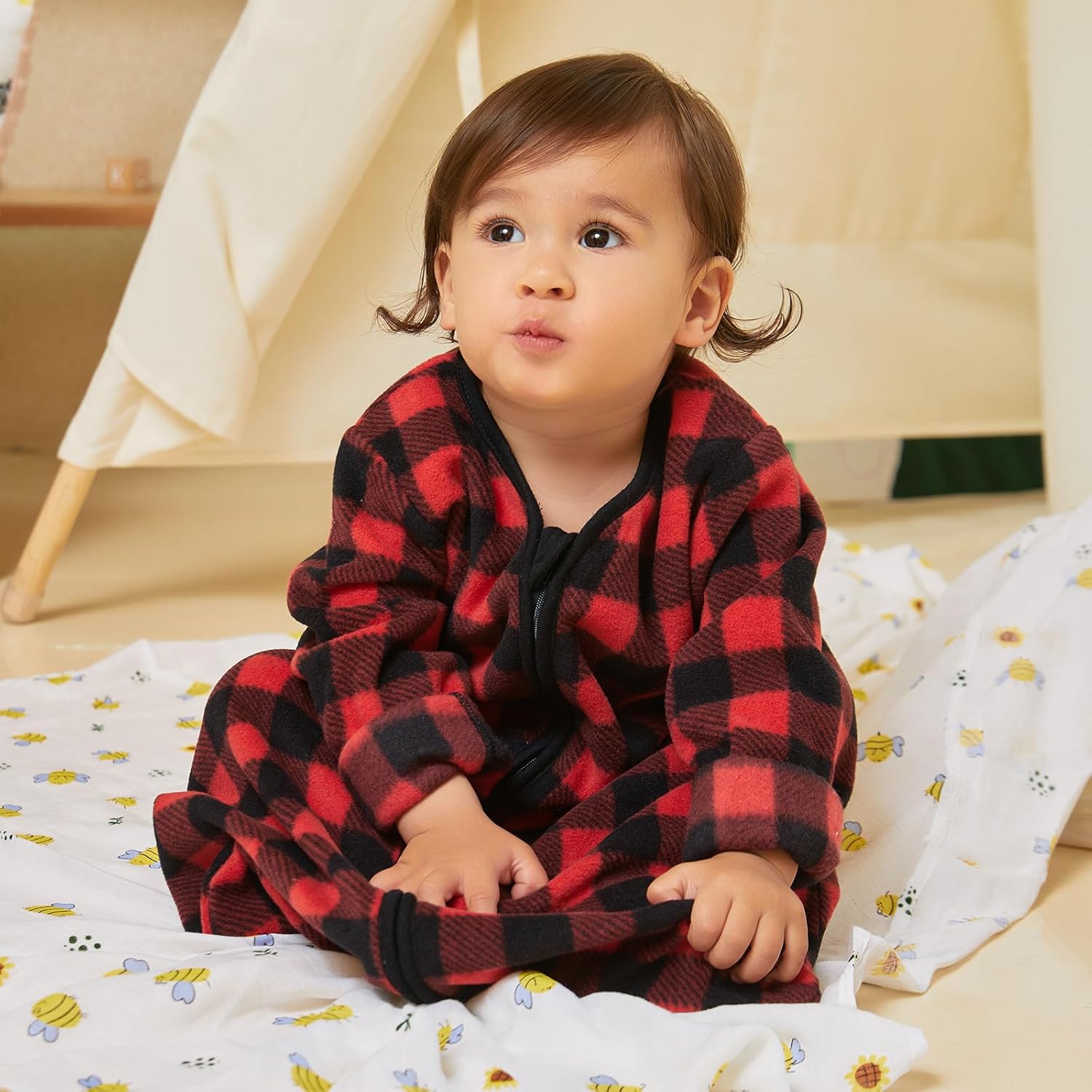 DaysU Saco de dormir para bebé de microforro polar con mangas largas, saco de dormir cálido de felpa con cremallera de 2 vías, saco de dormir unisex