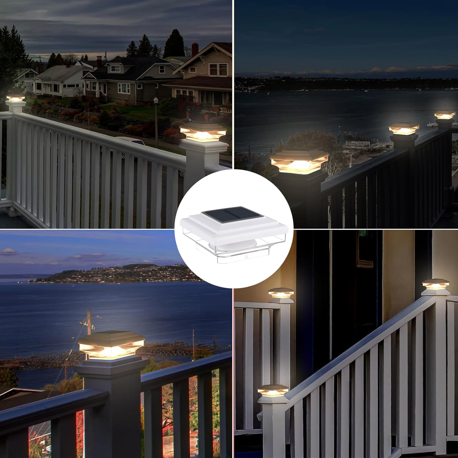 6 paquetes de luces solares decorativas para postes de 30 lúmenes, brillo de luz LED SMD blanco cálido, iluminación LED SMD IP65, ajuste