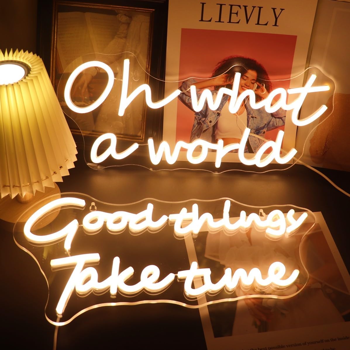 QiaoFei Letrero LED de neón con texto en inglés “Good Things Take Time”, luces de neón alimentadas por USB, para habitación de niñas, decoración de