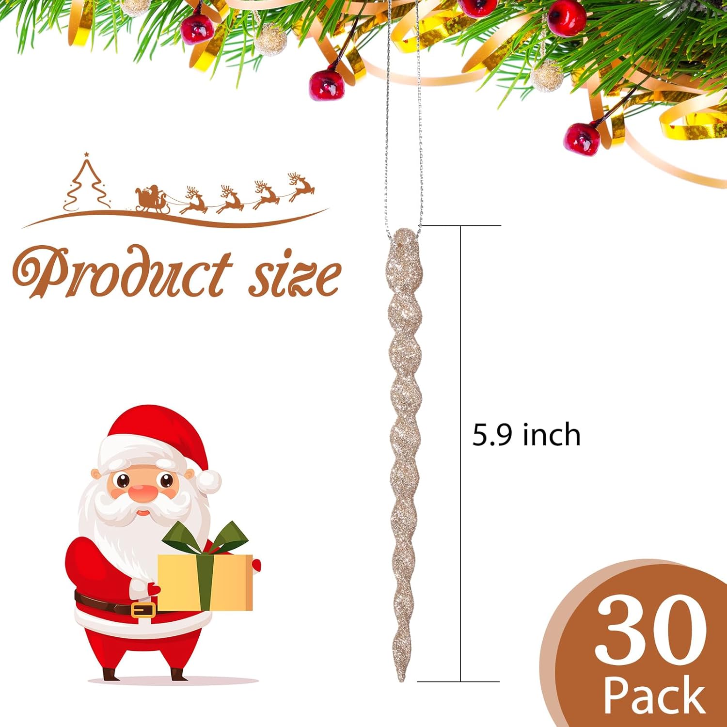 30 piezas de carámbanos de plástico torcidos de plástico para decoración de carámbanos de Navidad, árbol de Navidad y vacaciones, fiesta de Navidad,