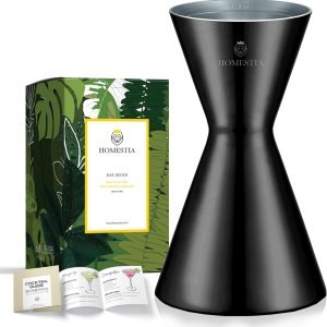 Homestia Jigger de cóctel doble minimalista con medidas (onzas y ml y cucharadas), jigger negro para medir tiro de barman, jigger de medición de Homestia Jigger de cóctel doble minimalista con medidas (onzas y ml y cucharadas), jigger negro para medir tiro de barman, jigger de medición de