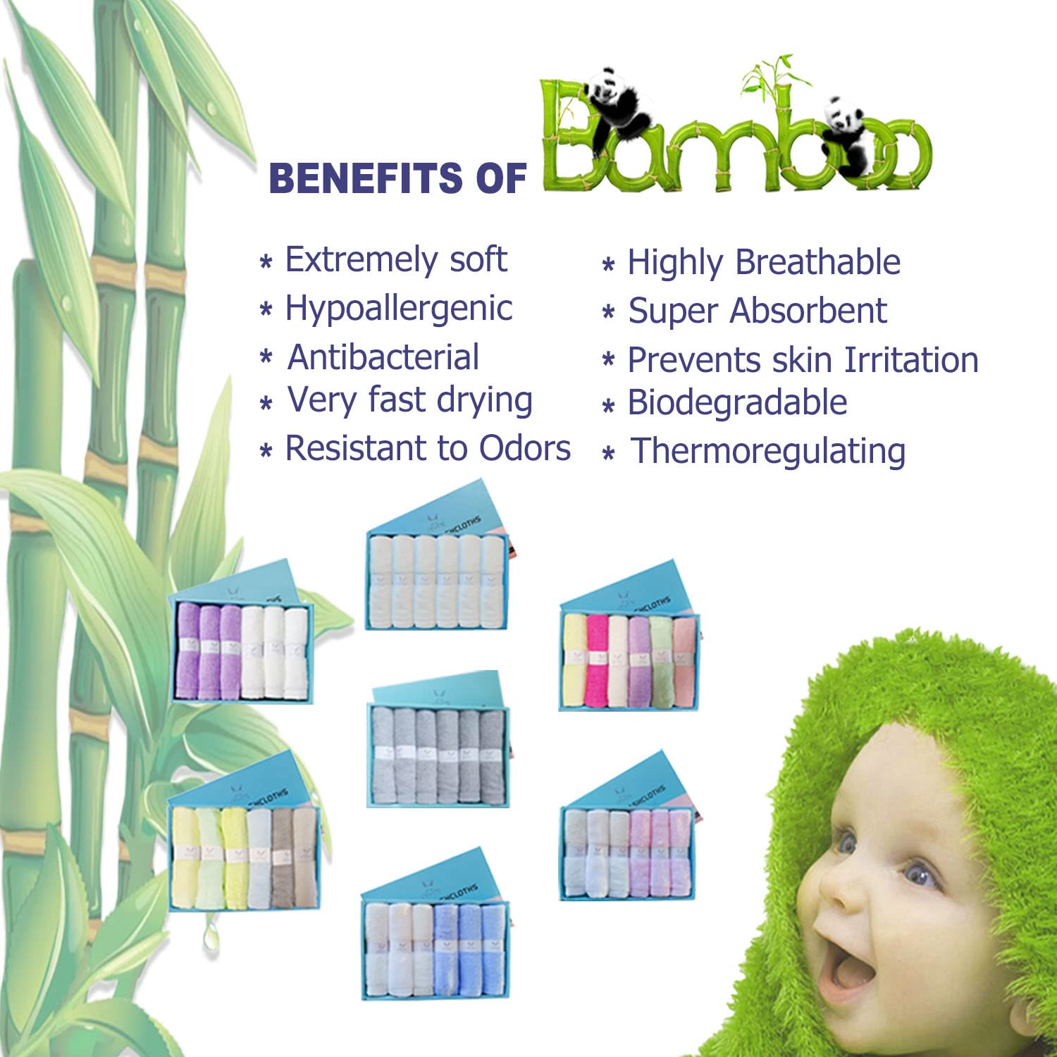 elves Juego de 6 paños de bambú de lujo para bebé, paños de lavado ultrasuaves para cara y cuerpo, toalla pequeña para la cara del bebé niña,