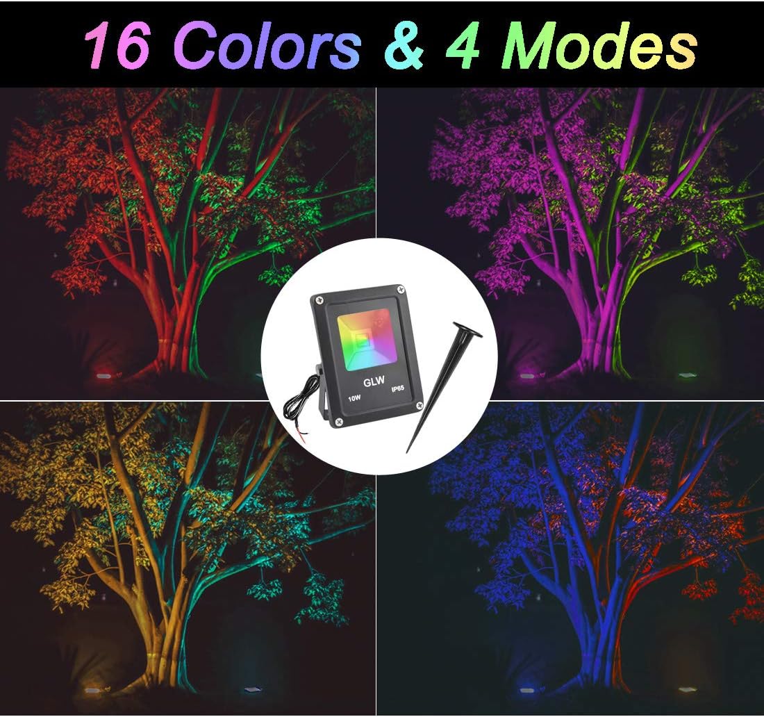 Iluminación de paisaje de bajo voltaje de 10 W, luces LED RGB que cambian de color, control remoto, impermeable, proyector de jardín, patio, lámpara