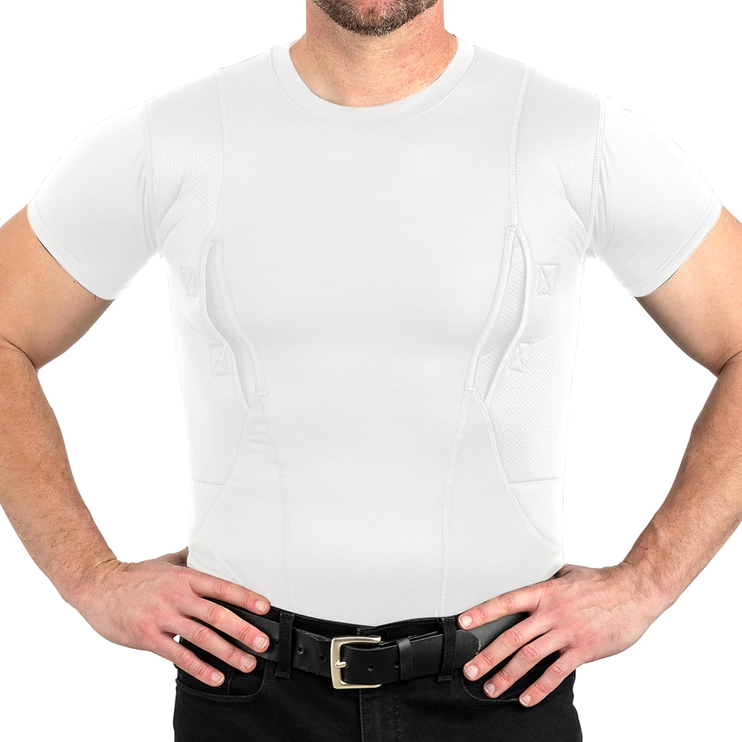 Camisa con funda de transporte oculta  Bolsillo seguro de velcro con gran almacenamiento  Hombres Crew