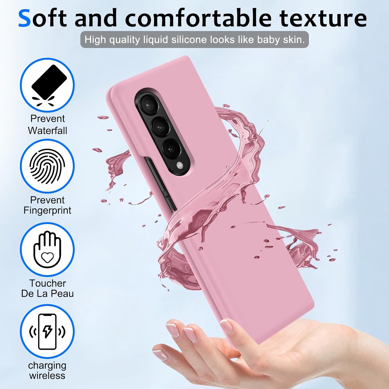 Z Fold 3 – Funda de silicona líquida para Samsung Galaxy Z Fold3 5G, funda delgada para mujeres y niñas, goma de gel suave ultra fina, diseño