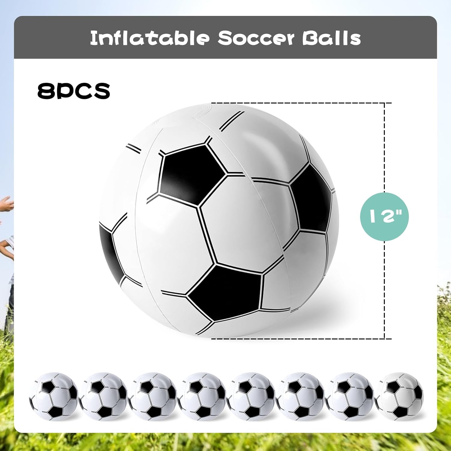 FUTUREPLUSX 8 pelotas de fútbol inflables, bolas inflables de 12 pulgadas para niños, pelotas de fútbol de playa para verano, piscina, juego de playa