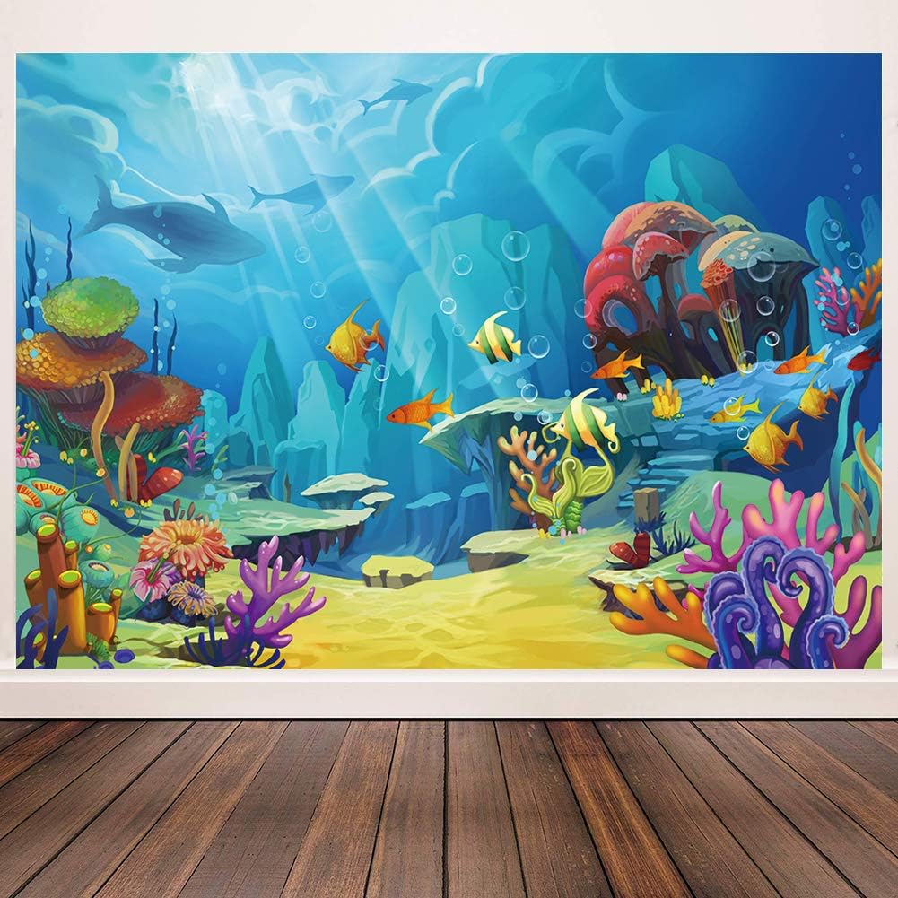 CHAIYA Fondo de fondo bajo el mar, fondo de la sirena del océano para tema bajo el mar, baby shower, cabina de fotos, decoración de mesa de