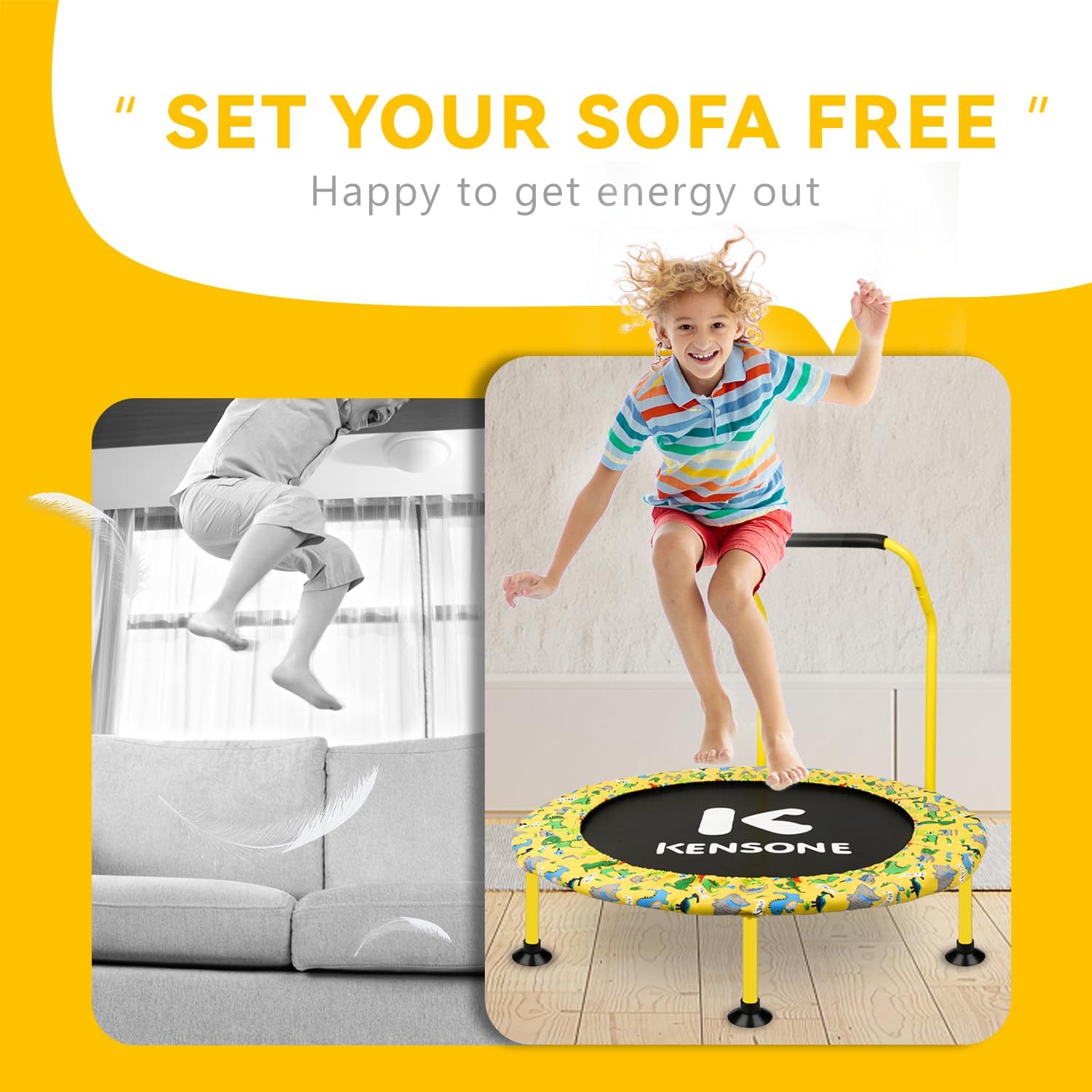 36″ Mini Trampoline for Kids, UT-Bar Indoor Small Recreational Trampoline for Toddlers with Foam Handle and Leg Suction Cups