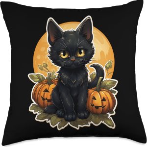 Cat Lover Gifts & Halloween Gifts & Spooky Gifts Almohada negra de calabaza y gato de Halloween, 18 x 18, multicolor Cat Lover Gifts & Halloween Gifts & Spooky Gifts Almohada negra de calabaza y gato de Halloween, 18 x 18, multicolor