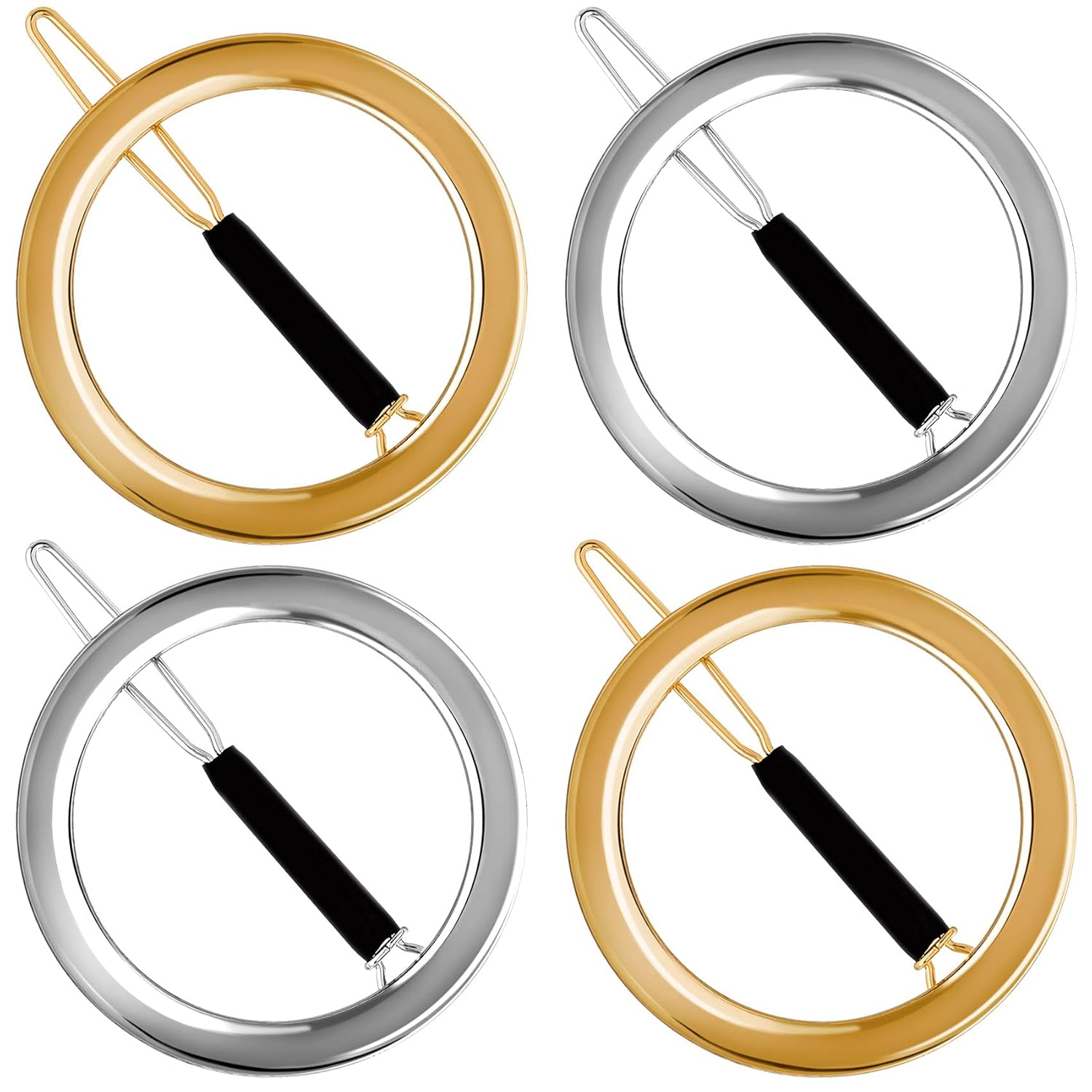 PAGOW 4 pinzas minimalistas para el cabello para mujer, aros huecos dorados y plateados, círculos redondos, geométricos, de metal, delicados,