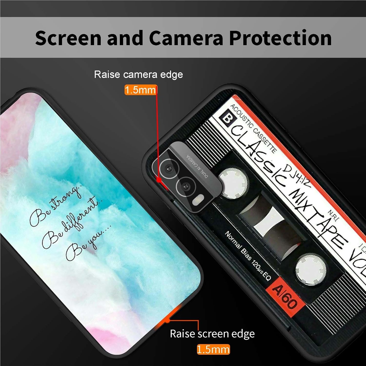 Funda de teléfono para Nokia C210 para Nokia C210 2023 Cassette de audio retro, patrón elegante para mujer, diseño delgado y suave de goma de