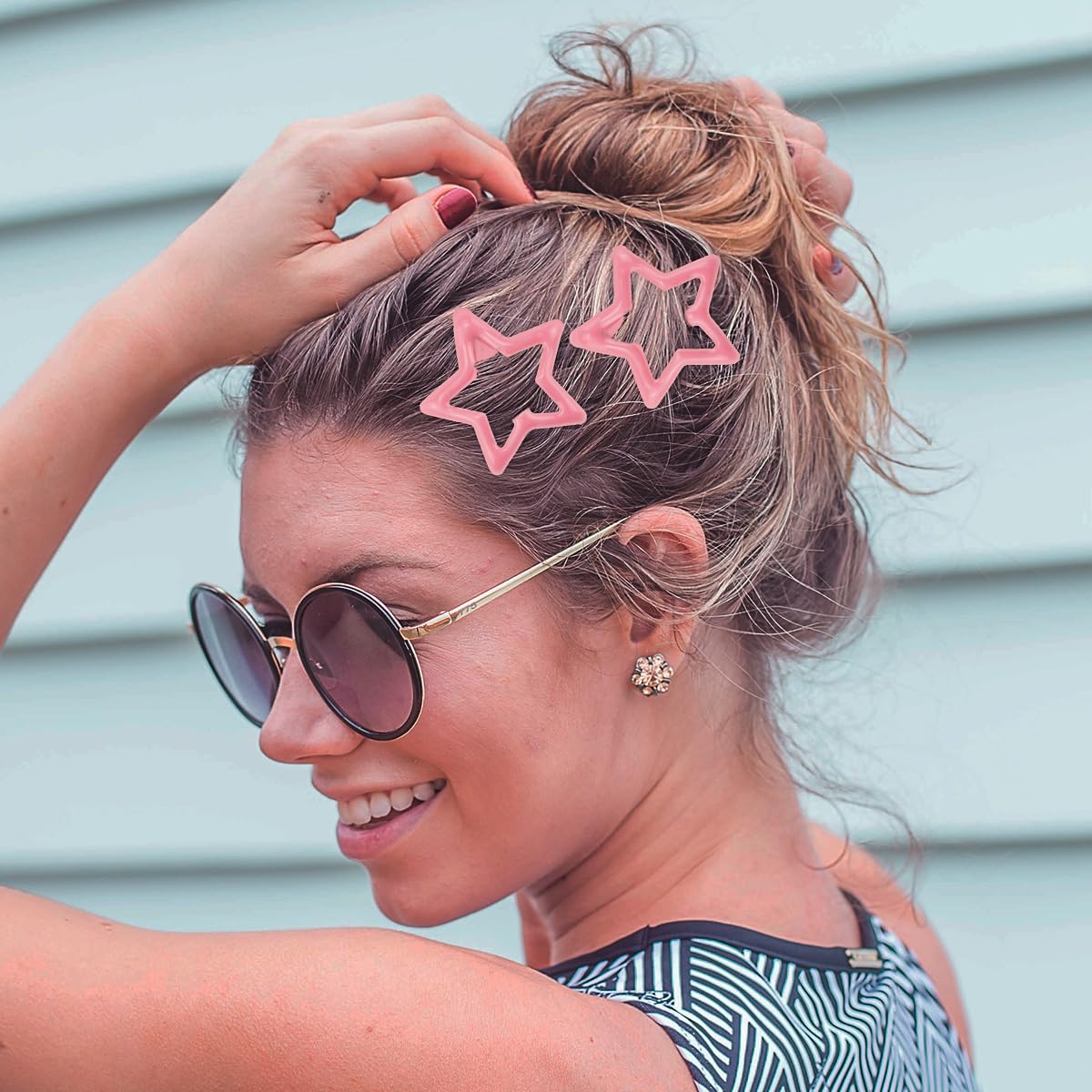 Pinzas para el cabello con diseño de estrella de metal, color rosa, lindas y pequeñas, pinzas para el cabello Y2K, con diseño de estrella Y2K,