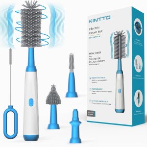 KINTTO Limpiador eléctrico de cepillo para botellas con recargable, limpieza para bebéaguavinotermo, resistente al agua, 2 pezones y popote de KINTTO Limpiador eléctrico de cepillo para botellas con recargable, limpieza para bebéaguavinotermo, resistente al agua, 2 pezones y popote de