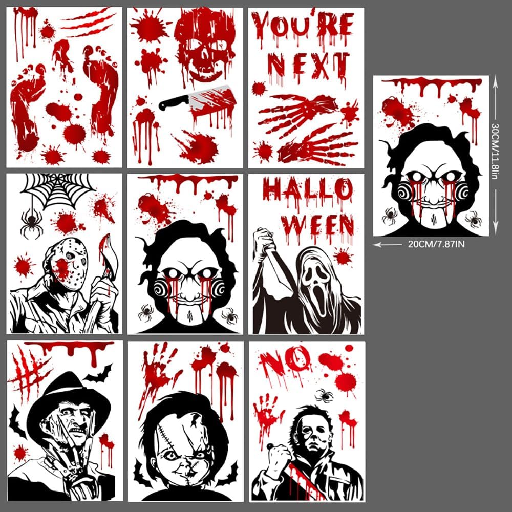 Calcomanías para ventana de Halloween, 9 unidades, calcomanías de ventana de personaje de película de terror, asesino de fantasmas negros,