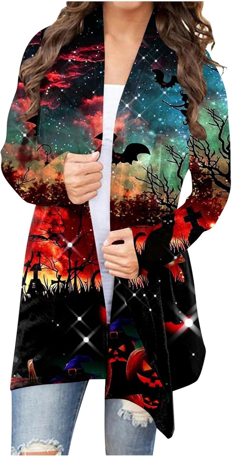 COTECRAM Disfraces de Halloween para mujer 2023, otoño, talla grande, parte delantera abierta, cárdigan largo, suéter ligero para exteriores