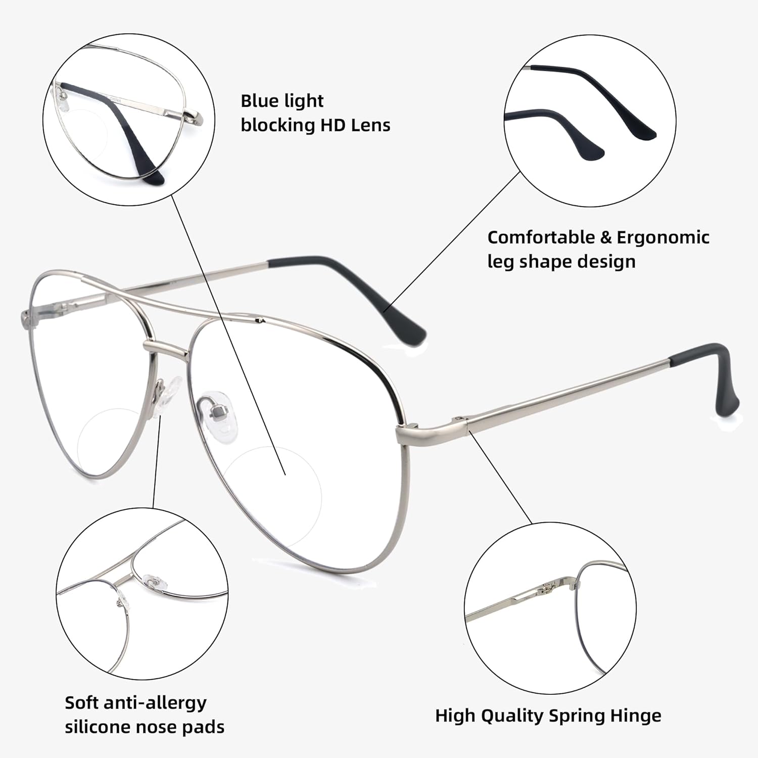 Paquete de 3 lentes de lectura bifocales para mujeres y hombres, lentes de lectura bifocales de aviador, lentes de lectura bifocales + 2.0