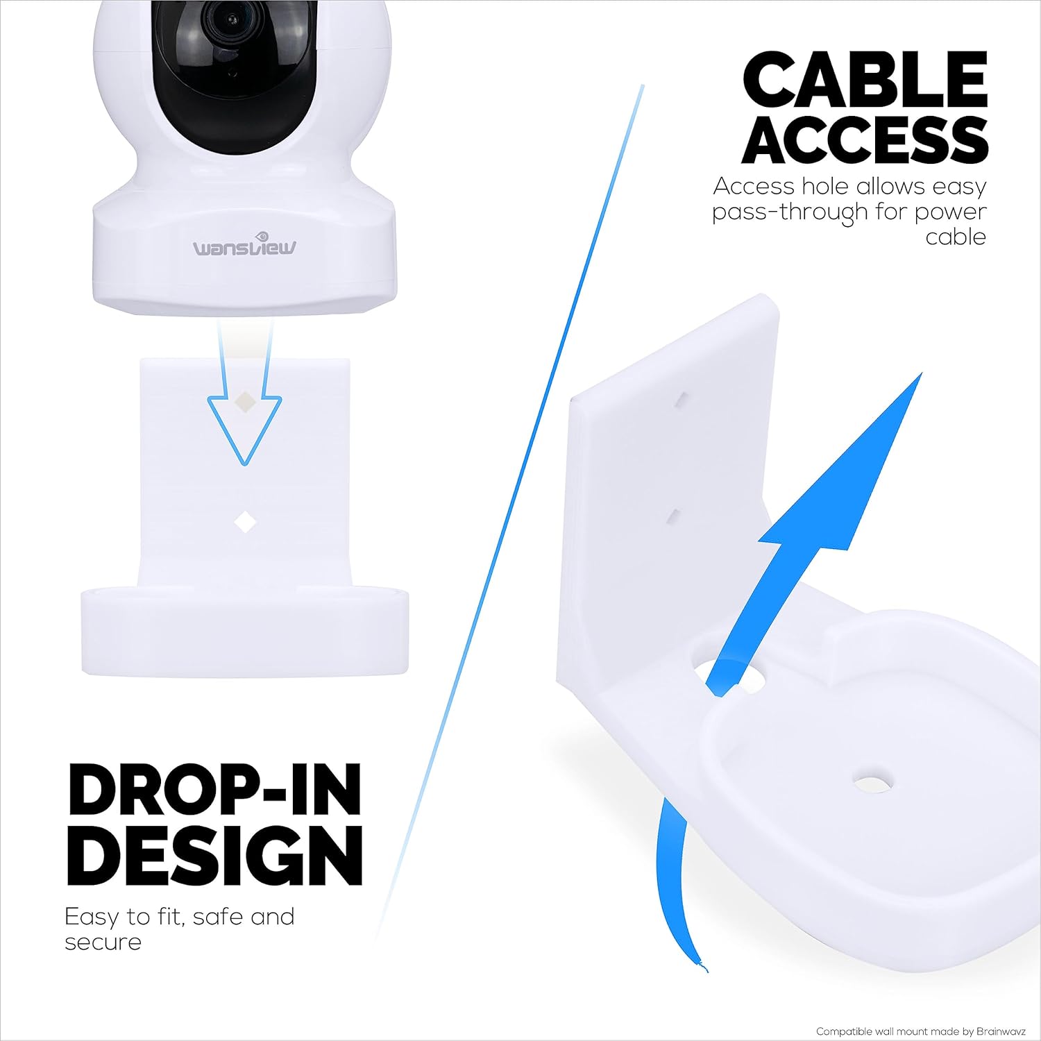 Soporte de pared para cámara de seguridad inteligente Wansview Dome Q5, soporte de diseño personalizado, reduce los puntos ciegos y el desorden,