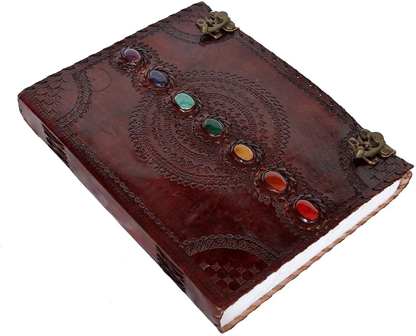 Tuzech Diario de cuero gigante con relieve de piedra medieval de siete chakras, cuaderno de sombras, cuaderno de oficina, diario Hocus Pocus, poesía