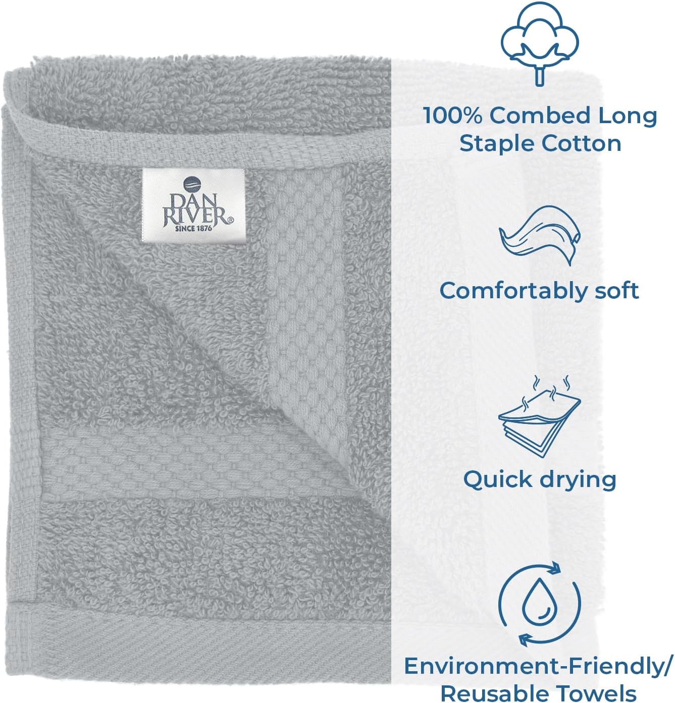 DAN RIVER Paquete de 12 toallas faciales 100 % algodón, de alta calidad, altamente absorbentes, para baño, spa, gimnasio, secado rápido, esenciales