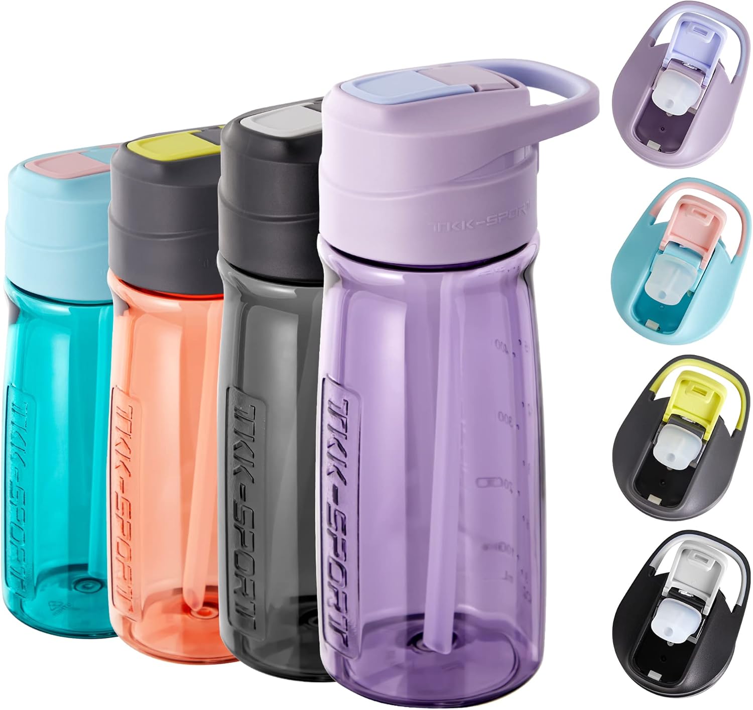Botellas de agua deportivas para niños con popote para la escuela, 2027 onzas, Tritan sin BPA, a prueba de fugas, botellas para niños con tapa de