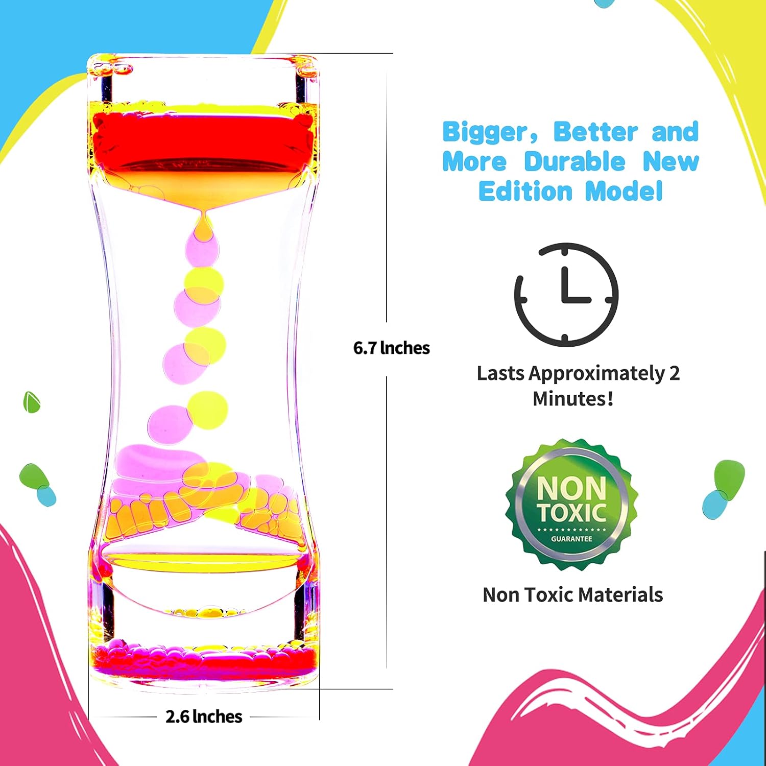 Temporizador de burbujas de movimiento líquido, colorido reloj de arena líquido, juguetes sensoriales con gotas flotantes para calmar, relajarse y