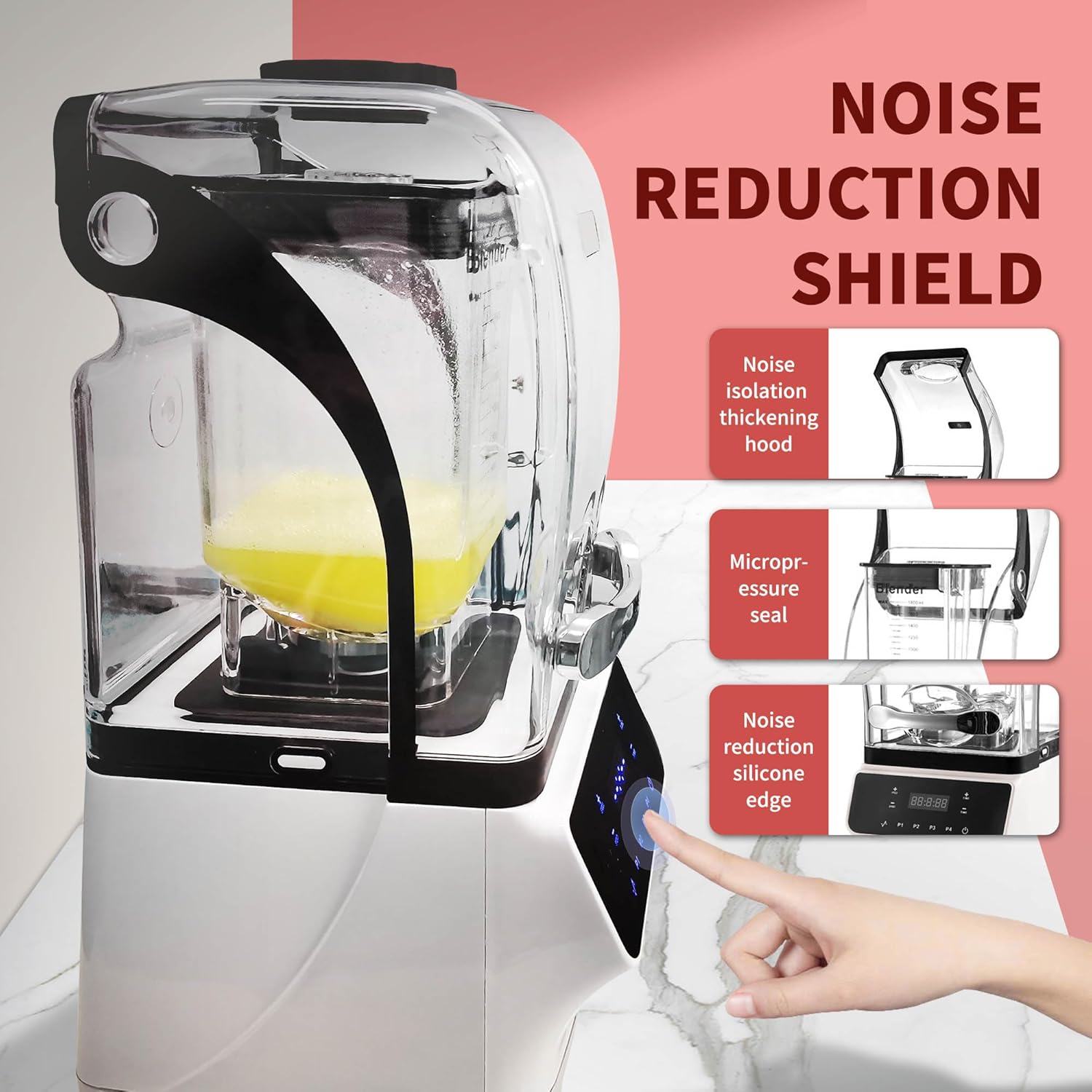 Licuadora comercial con escudo de sonido, licuadora de 1.8 L (61 onzas) para cocina para batidos, licuadora profesional de encimera para batidos de