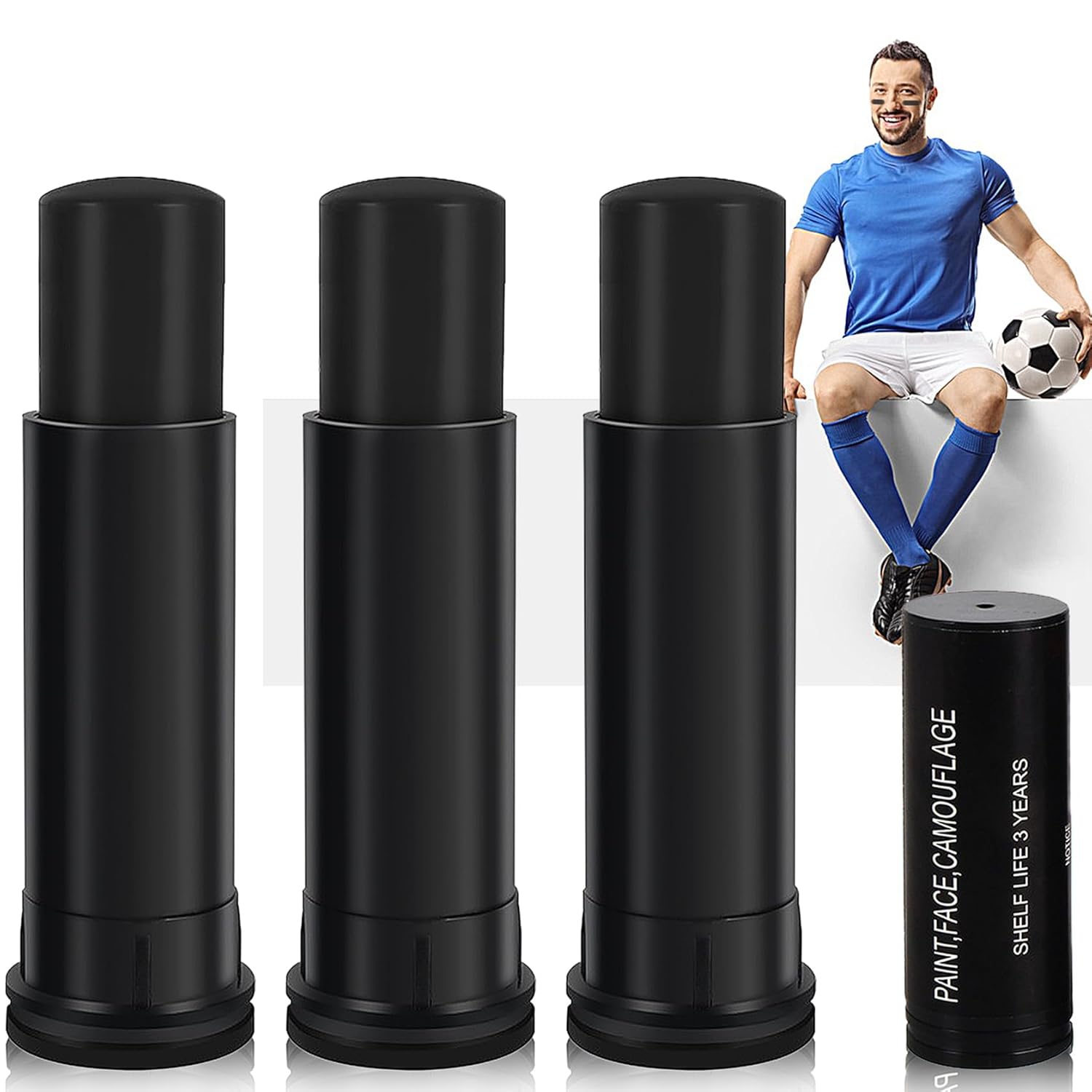 3 unidades de pintura facial negra, barra negra para ojos deportivos, fútbol, béisbol, sóftbol, fácil de colorear y resistente al agua, pintura
