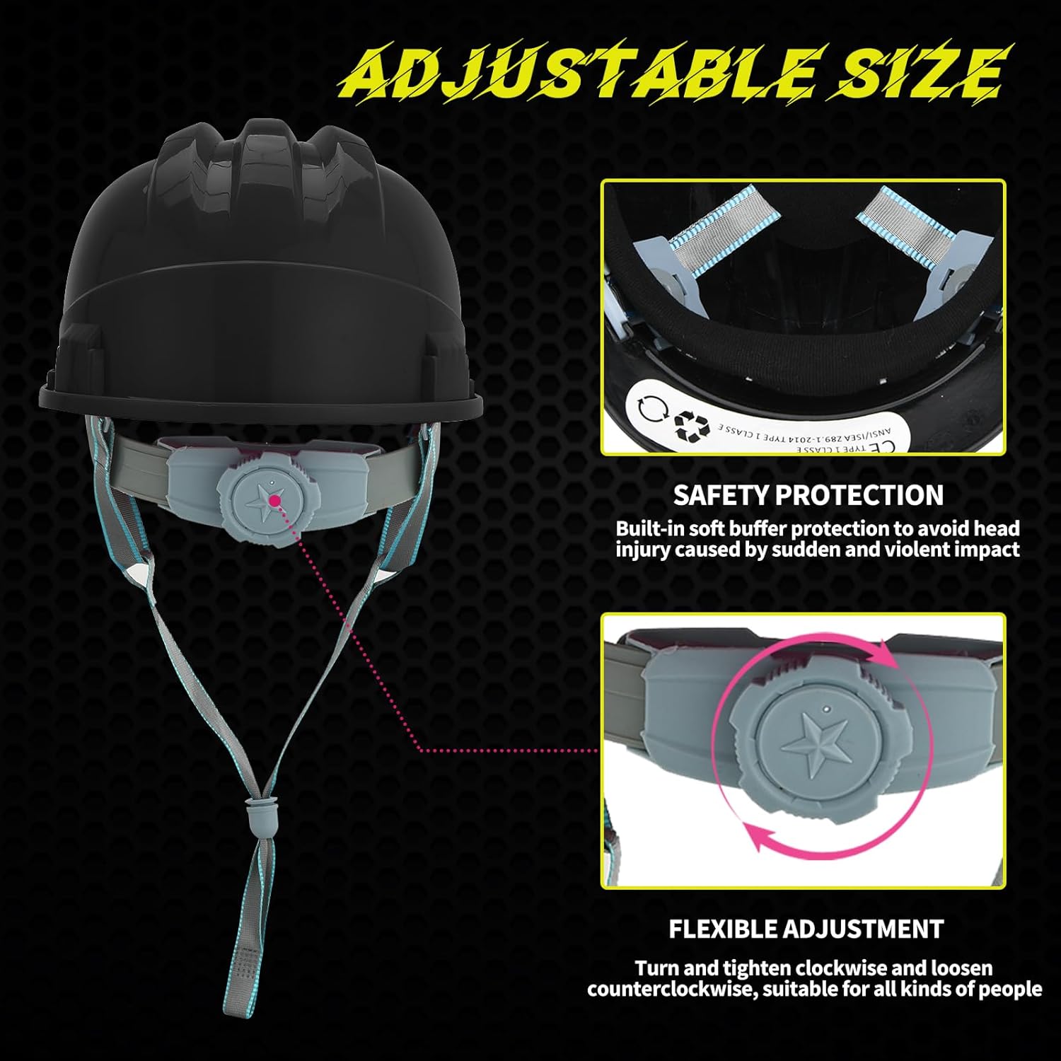 Casco de seguridad estilo casquillo ventilado de 8 colores Casco de seguridad de difusión de presión de 4 puntos de suspensión de trinquete correa