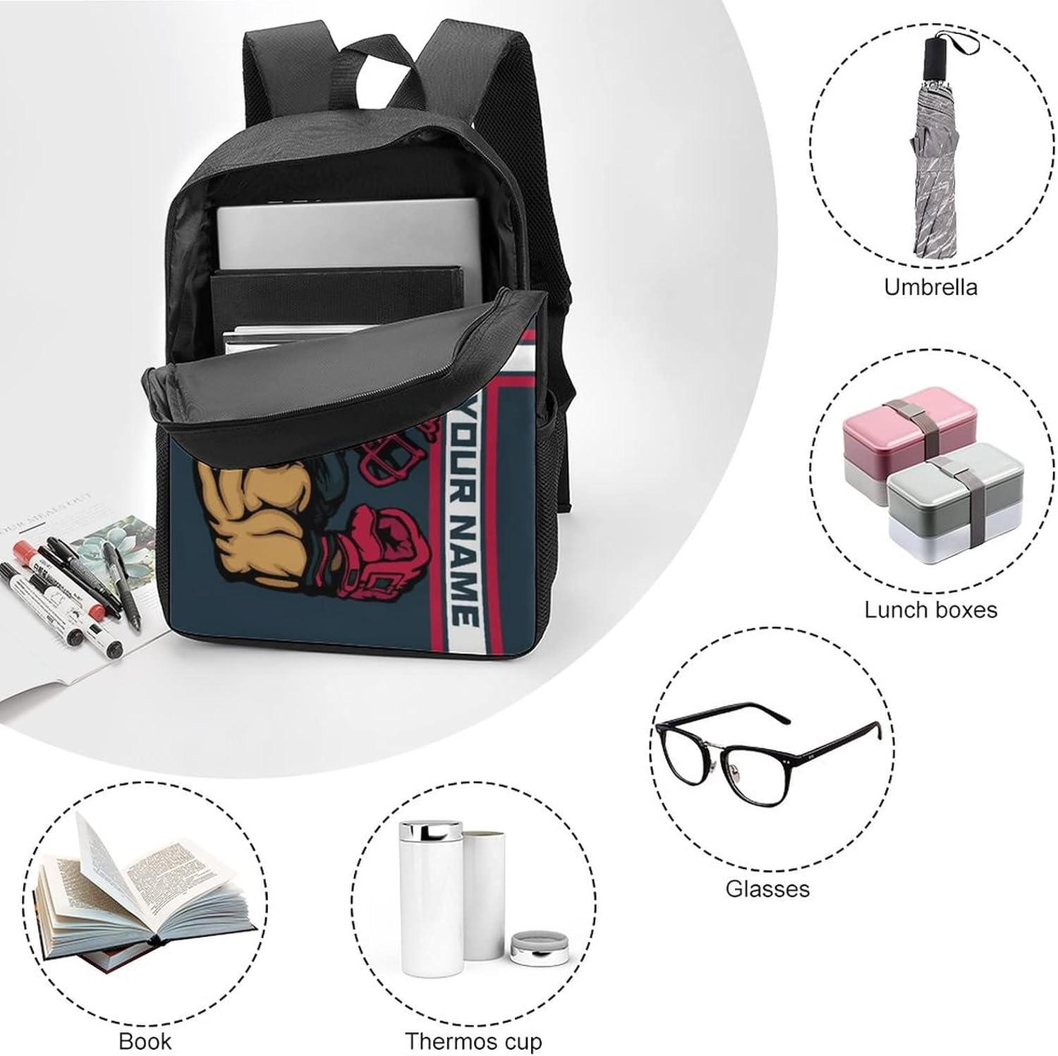 Mochila de hombro personalizada con cualquier número de nombre, 17 pulgadas, gran capacidad, bolsa para computadora portátil, bolsa de libros,