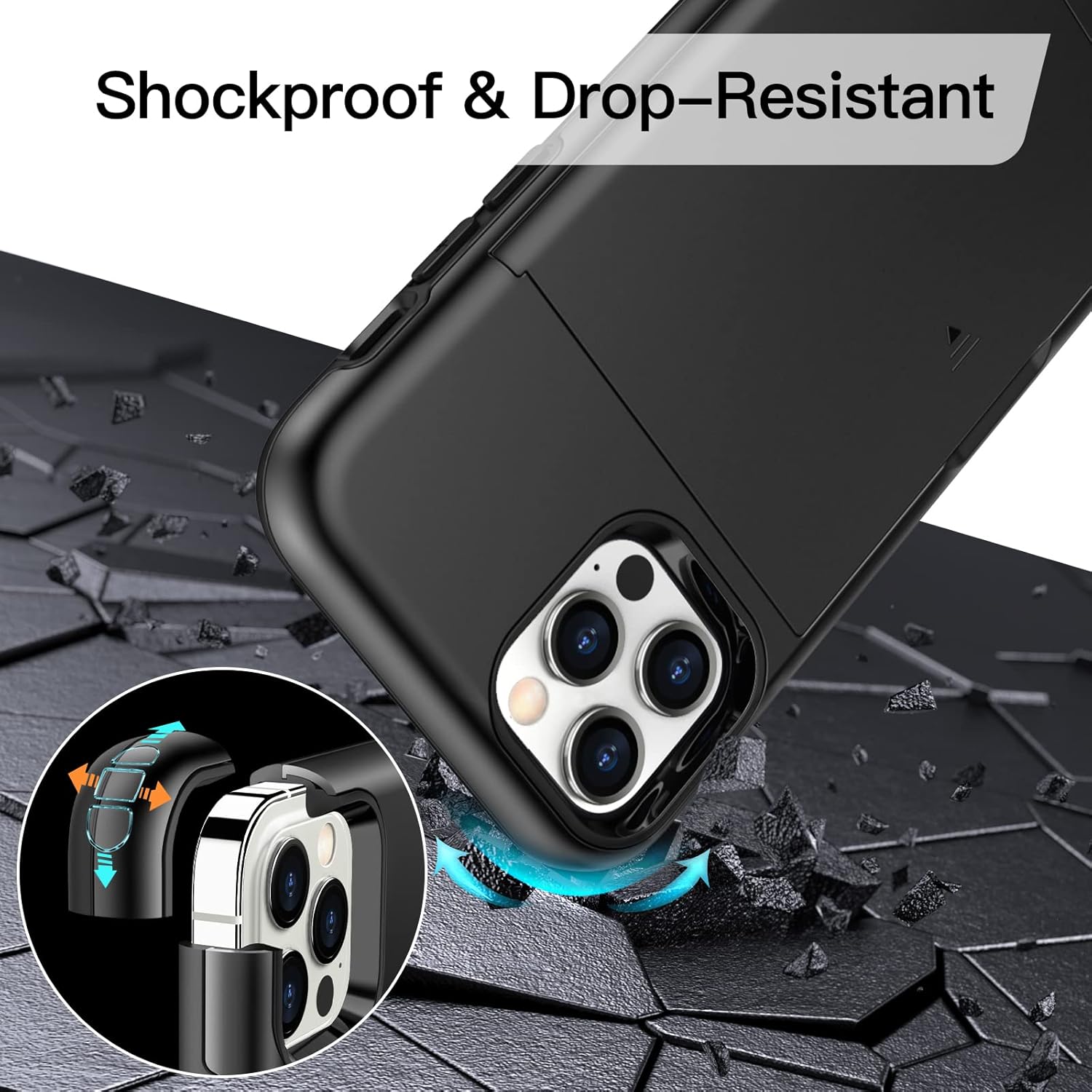 JETech Funda tipo cartera para iPhone 13 Pro de 6.1 pulgadas con soporte para tarjetas, funda protectora de doble capa a prueba de golpes, ranura