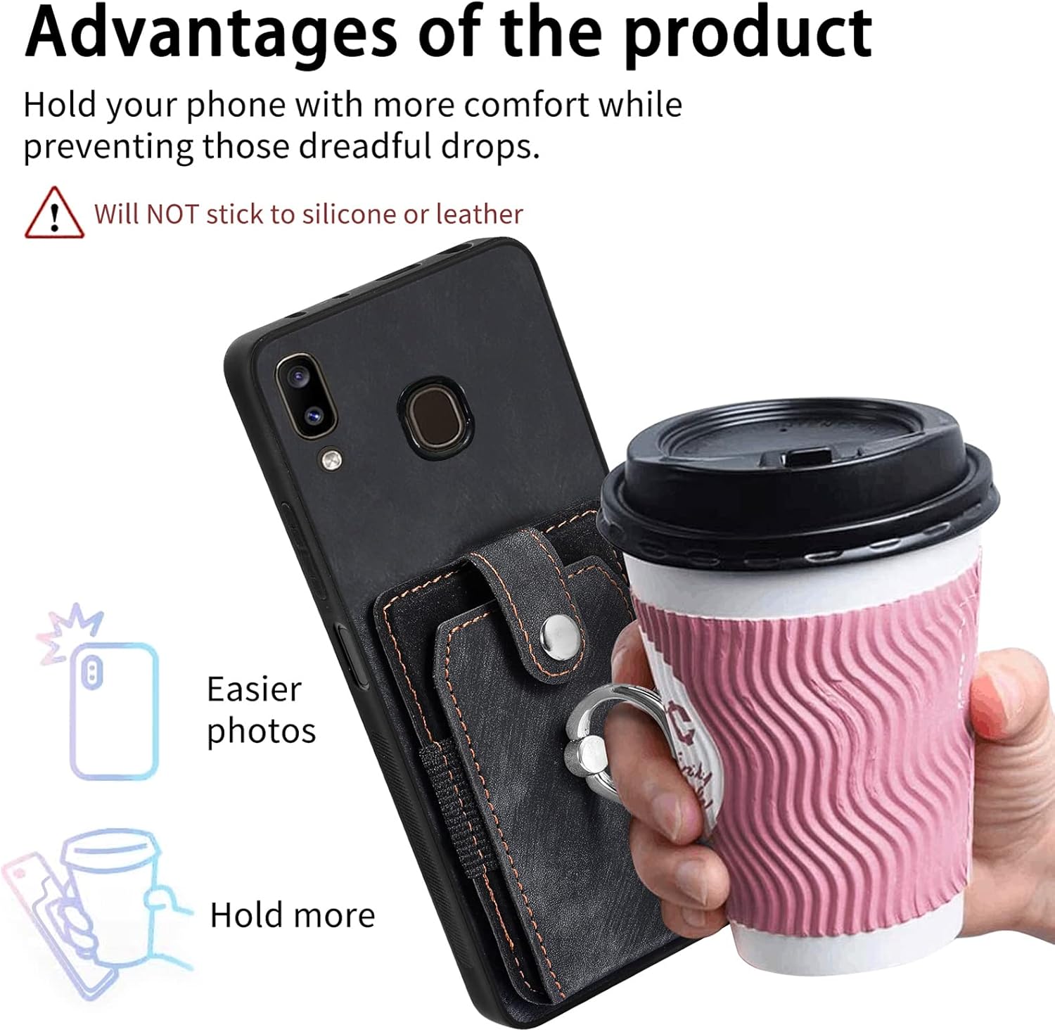 Asuwish Funda de teléfono para Samsung Galaxy A20 A30 con protector de pantalla de vidrio templado y soporte de anillo delgado, soporte para tarjeta
