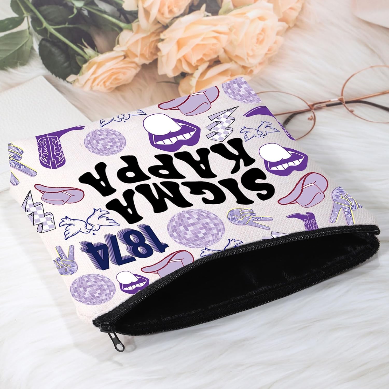 POFULL SK Parafernalia griega regalo Greek Sorority Cosmetic Bag para mujeres y niñas, Bolsa de cosméticos SIGMA K-APPA