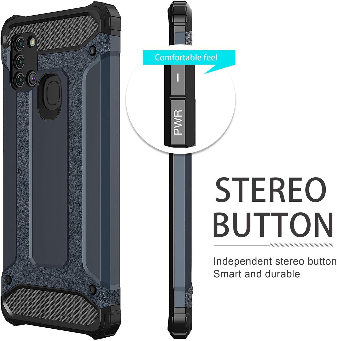Asuwish Funda compatible con Samsung Galaxy A21S y protector de pantalla de vidrio templado, accesorios de celda, fundas resistentes de doble capa