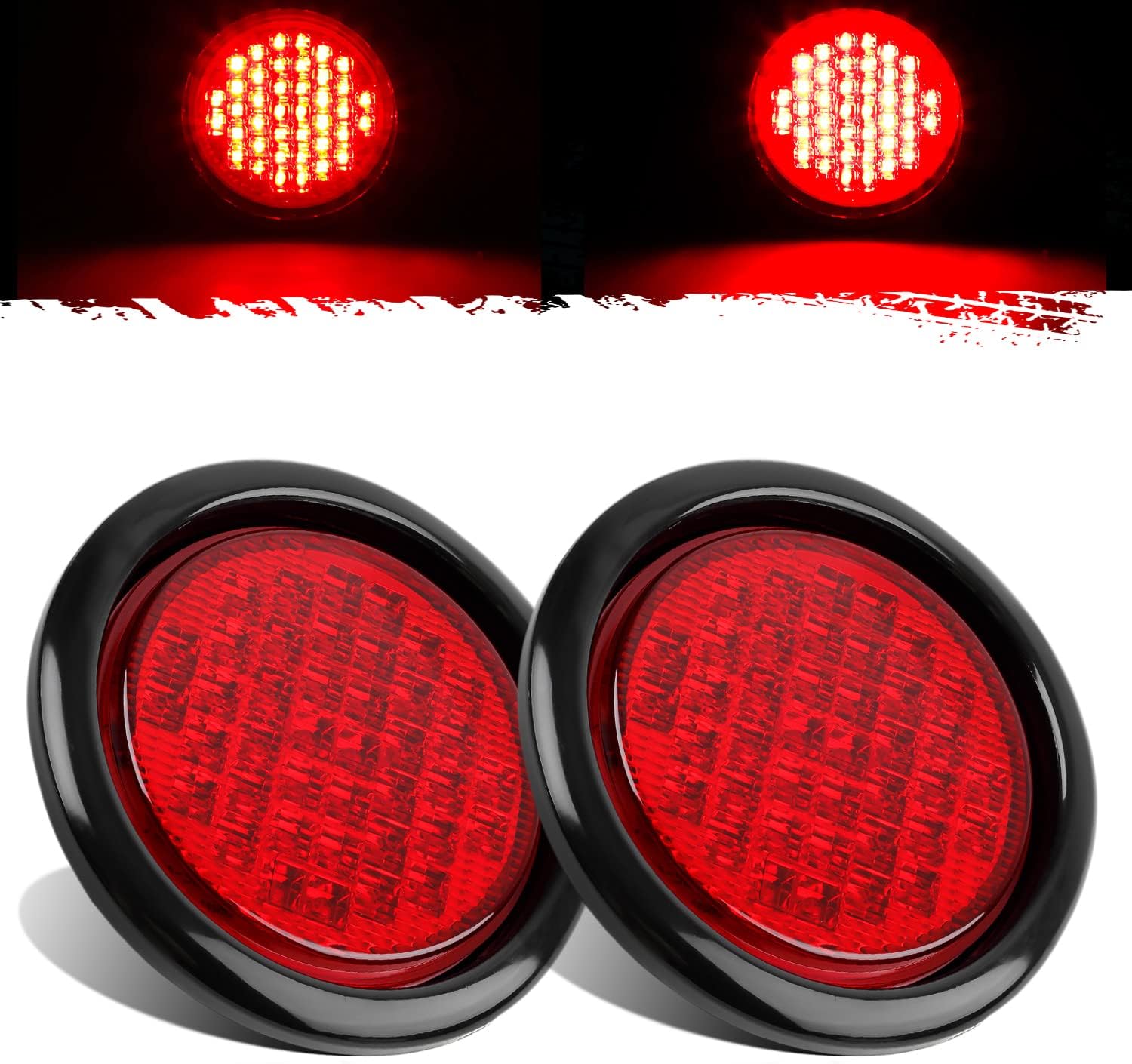 Partsam 2 luces selladas redondas de 4 pulgadas superbrillantes, 40 diodos LED, luces selladas, montaje rojo, montaje de goma para camiones,