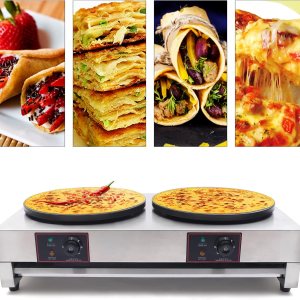 Máquina eléctrica de crepas de 16 pulgadas, máquina comercial antiadherente doble para hacer crepes para panqueques, estufa caliente de acero Máquina eléctrica de crepas de 16 pulgadas, máquina comercial antiadherente doble para hacer crepes para panqueques, estufa caliente de acero