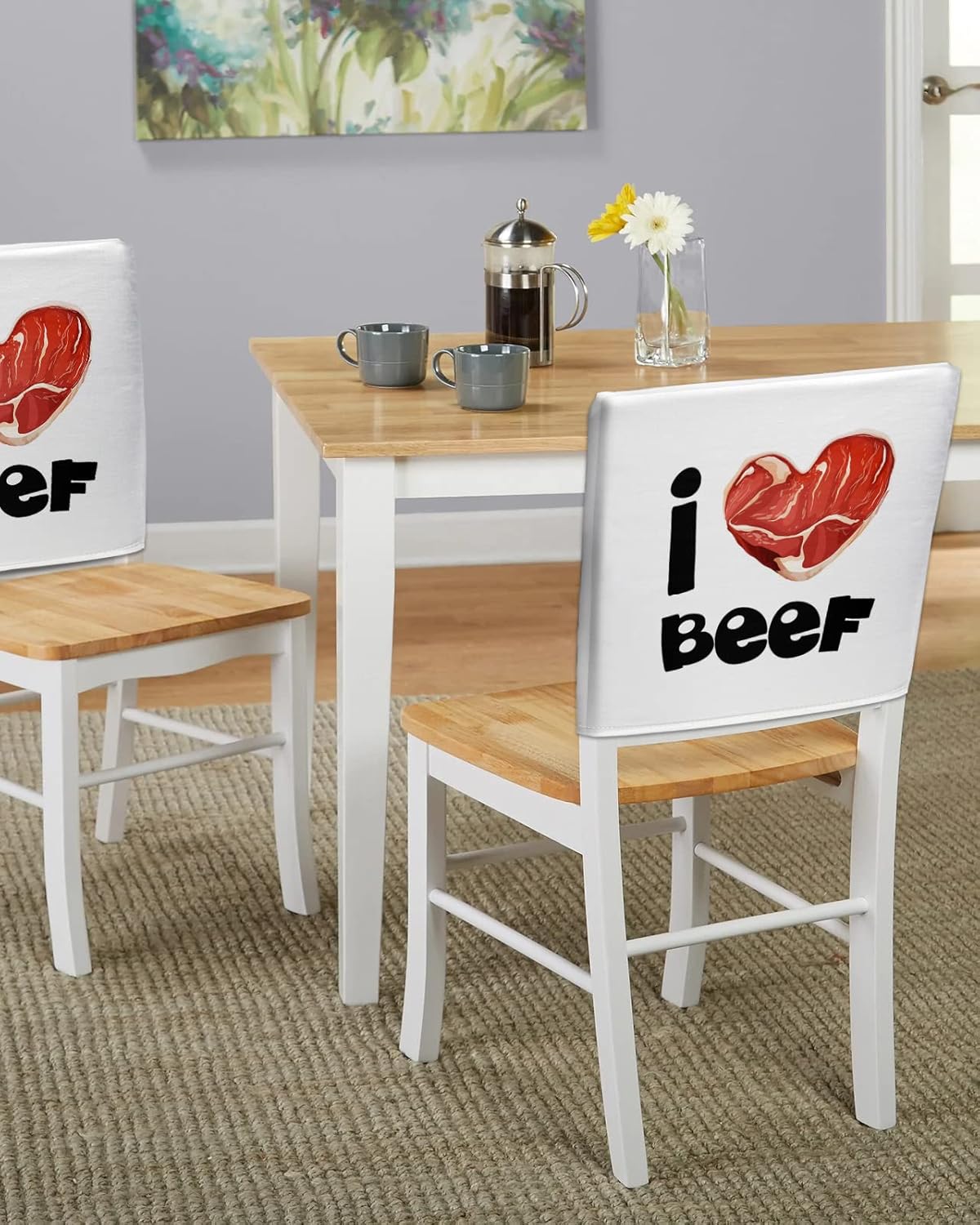 Maliyand Juego de 4 fundas protectoras para sillas de comedor, diseño de corazón de carne de res, extraíbles y lavables, para comedor, prevención de