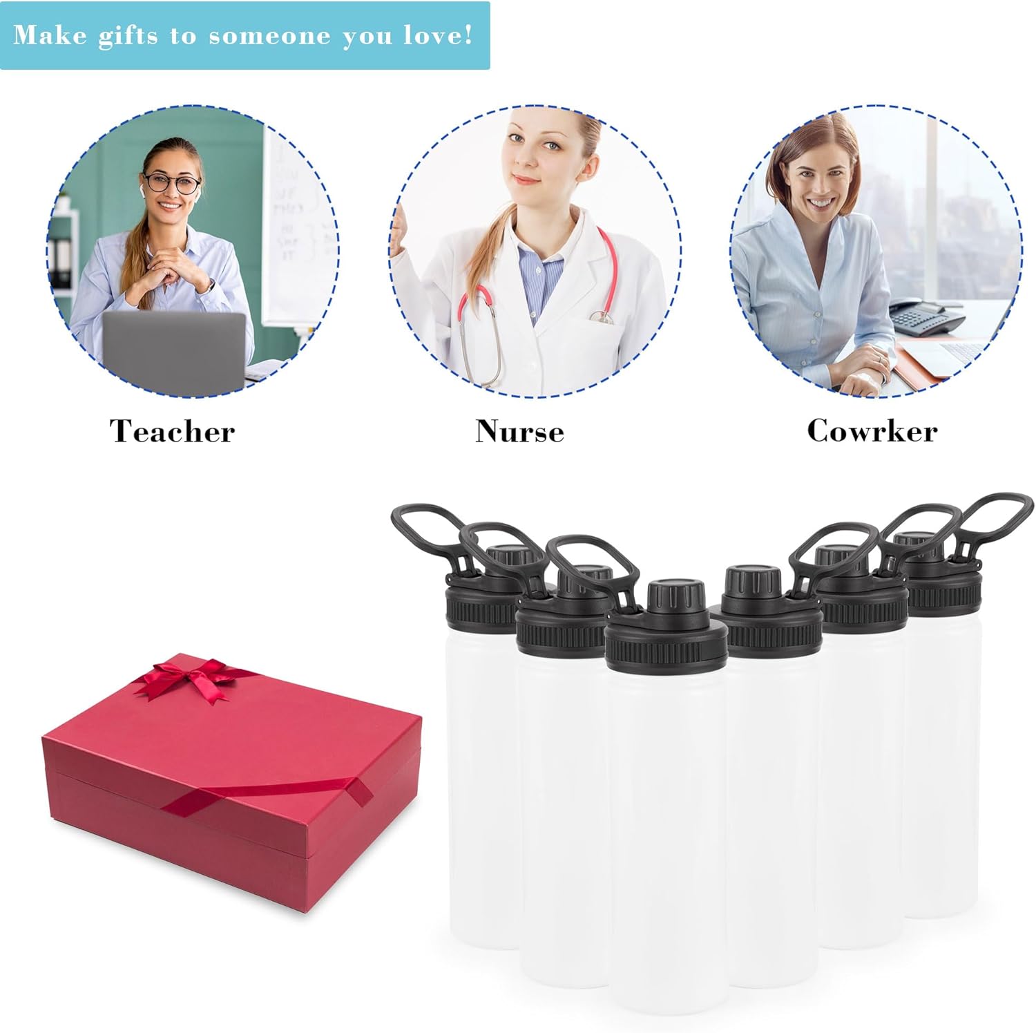 Botella de agua de sublimación en blanco con asa y tapa de boquilla, paquete de 6, botellas de agua personalizadas de 24 onzas, a granel, acero