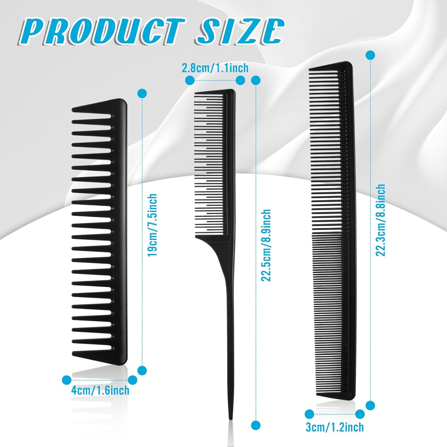Patelai Peine desenredante de dientes anchos para el cabello, 3 piezas, peine para peinar el cabello, peine de corte de fibra de carbono, peine