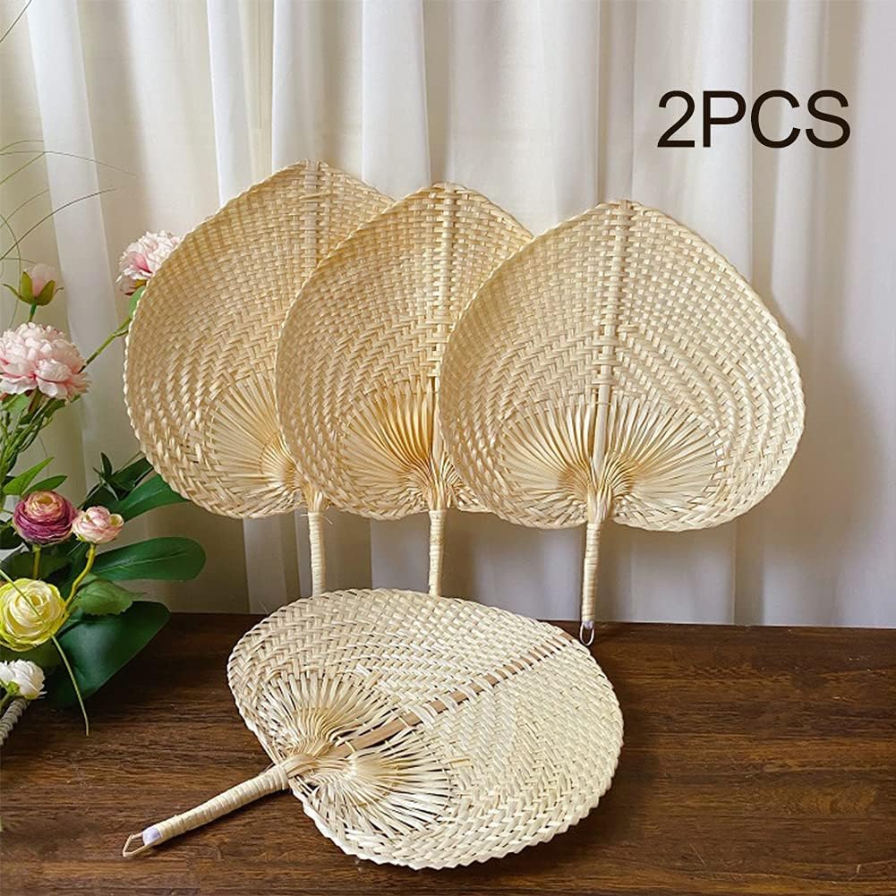 Abanico hecho a mano, 2 ventiladores hechos a mano, estilo chino, abanicos de mano de bambú para decoración del hogar, boda, playa, interior y