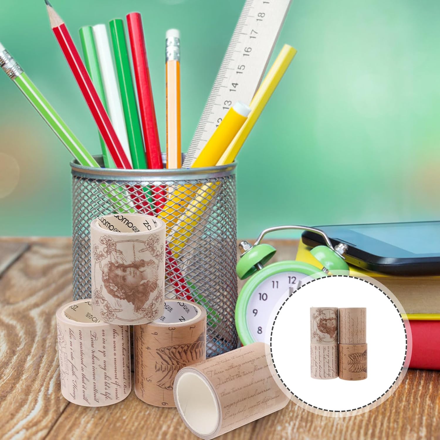 VILLCASE 4 rollos de cinta adhesiva decorativa vintage washi, cinta adhesiva ancha para manualidades, cinta adhesiva para envolver manualidades,