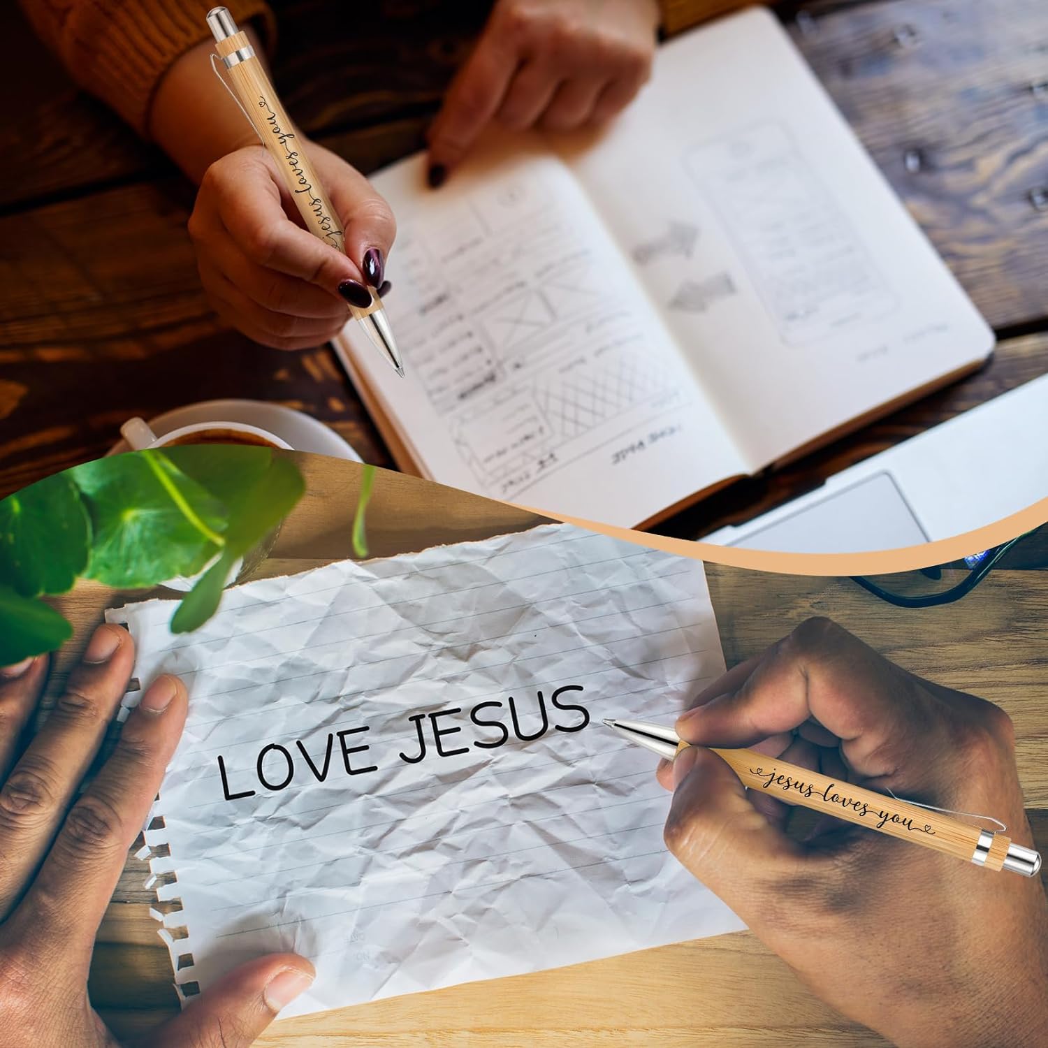 Yeaqee Jesus Loves You – Bolígrafo cristiano a granel, bolígrafo de bambú para la Biblia, inspirador, tinta negra, regalo para escuela, oficina,