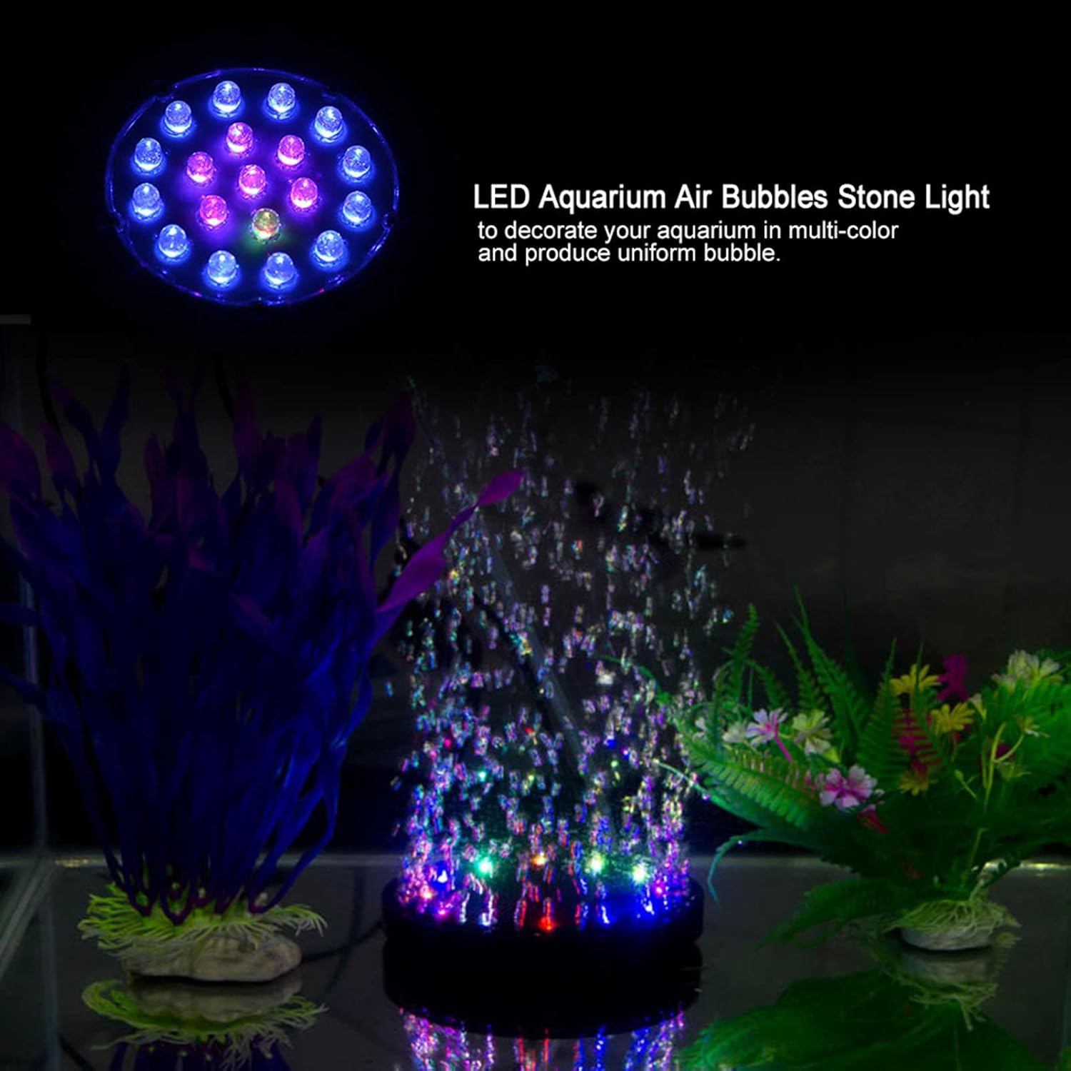 Fydun LED Acuario Aire, Control de Luz Cambiante Lámpara de Pescado Tanque de Peces Bubbler Bubble Stone Tank Decoración US Plug 100 240V
