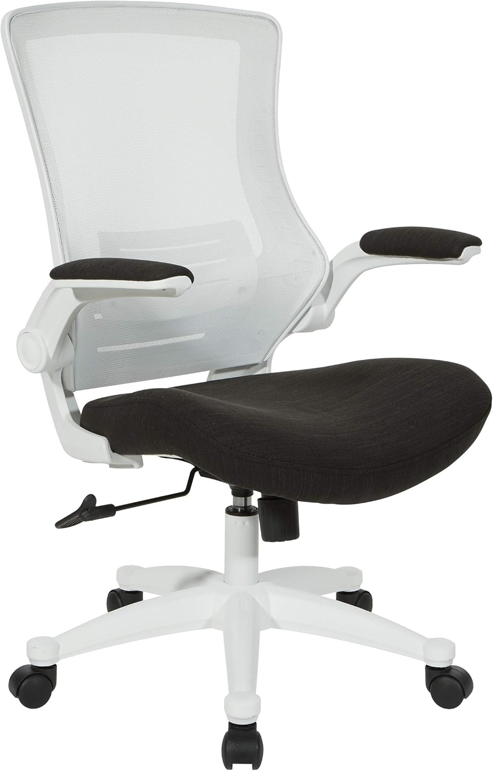 Office Star Silla de oficina con respaldo de pantalla blanca ventilada con brazos abatibles acolchados de color con base de nailon blanco, tela