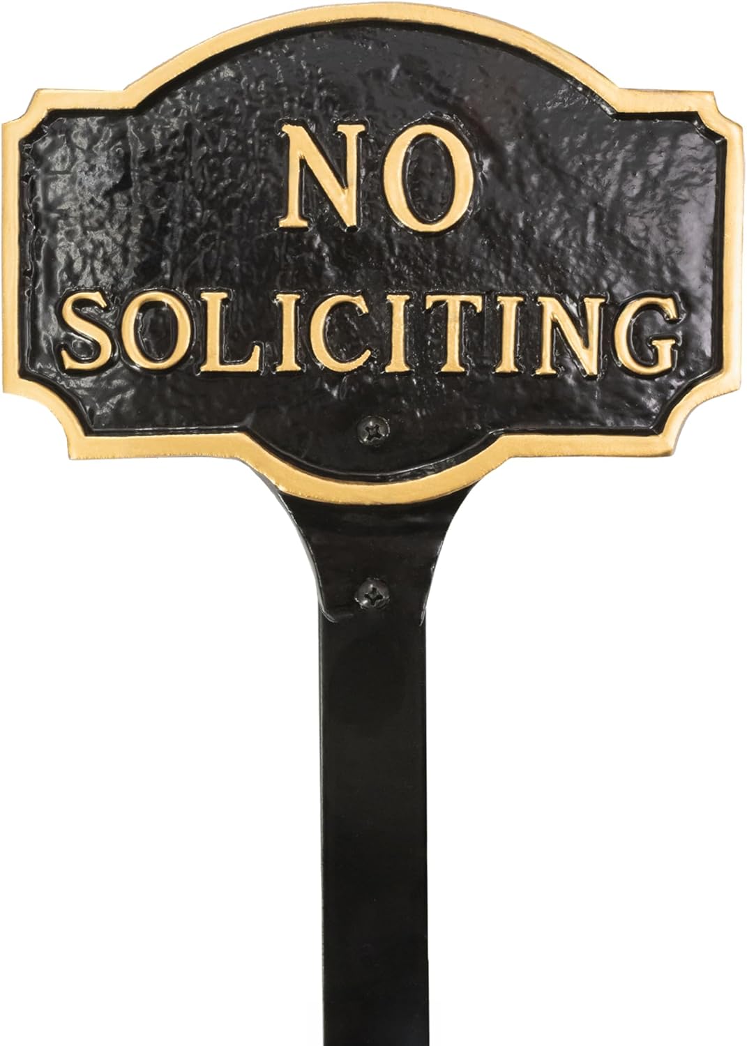 Placa de metal fundido con texto en inglés “No Soliciting Montague” – Placa de exhibición de pared o césped – Señal de advertencia – Placa de