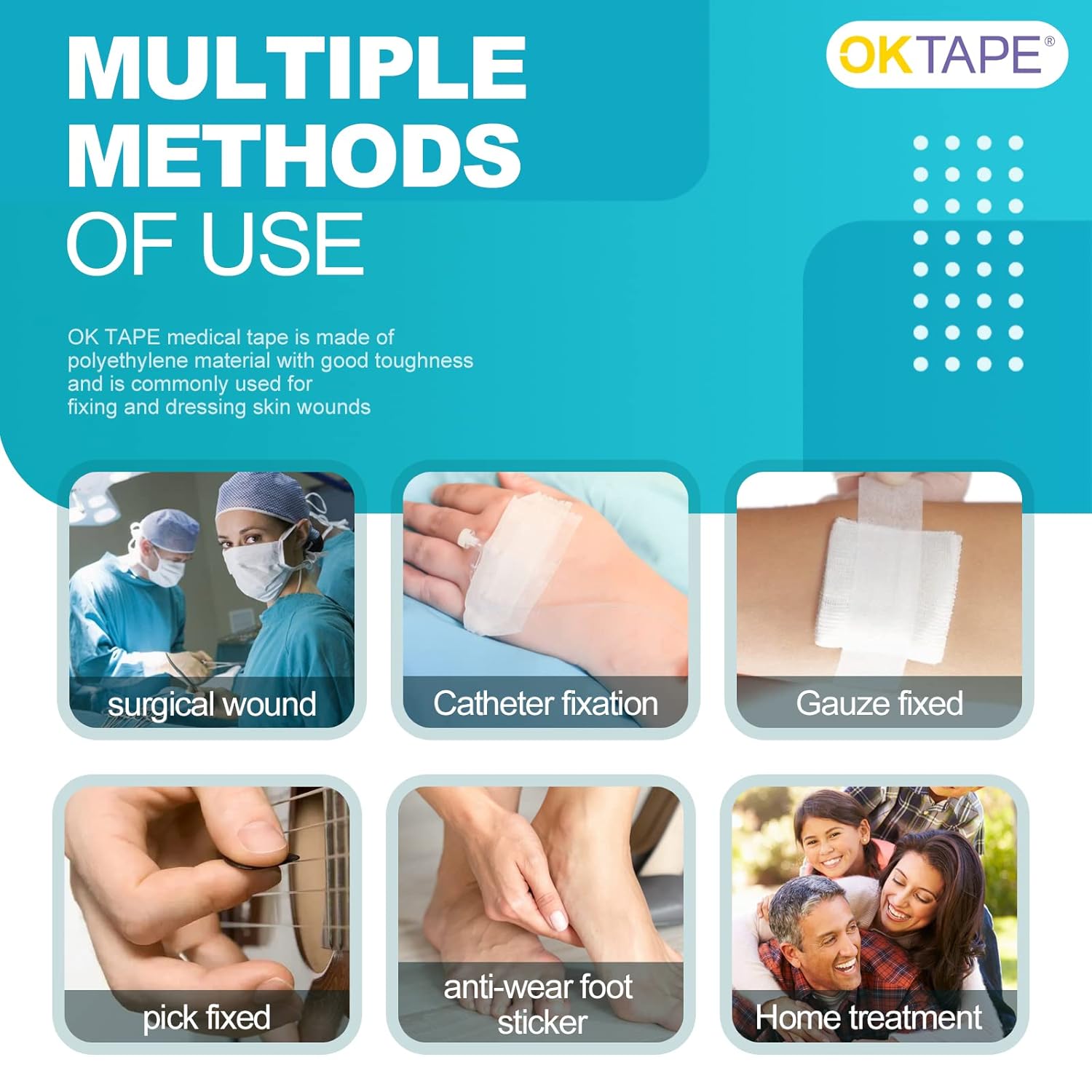 OK TAPE OKPore – Cinta quirúrgica médica no tejida, 4 rollos, 3 pulgadas x 10 yardas
