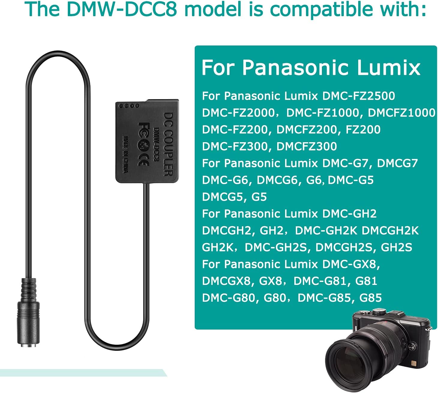 Cable USB tipo C AC8 DMW-BLC12 DCC8 DC acoplador PD adaptador para Lumix GH2 GH2K G81 G85 GX8 FZ1000 FZ2500 FZ300 G7 G6