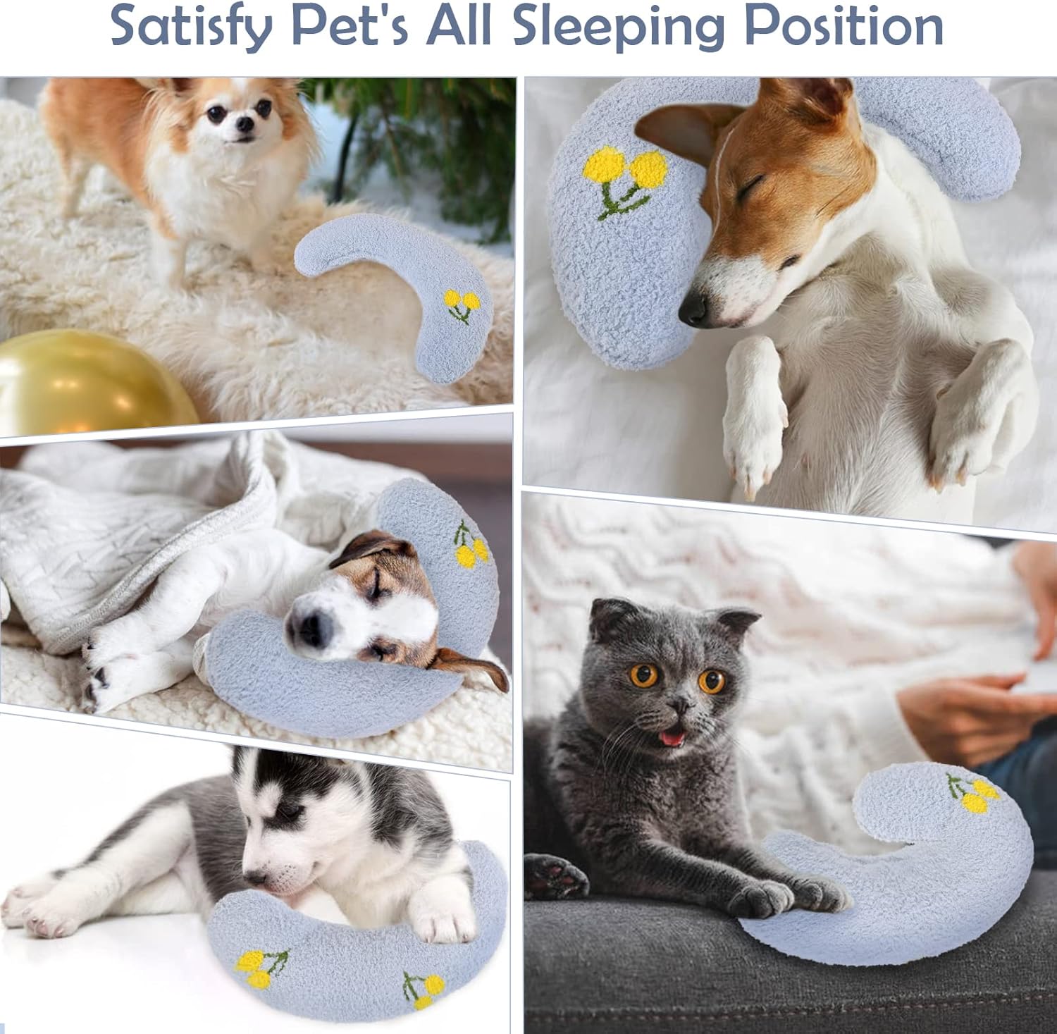 T’CHAQUE Almohadas suaves para cama de perro, compañero ideal para dormir para perros y gatos pequeños, almohada para el cuello de las mascotas para