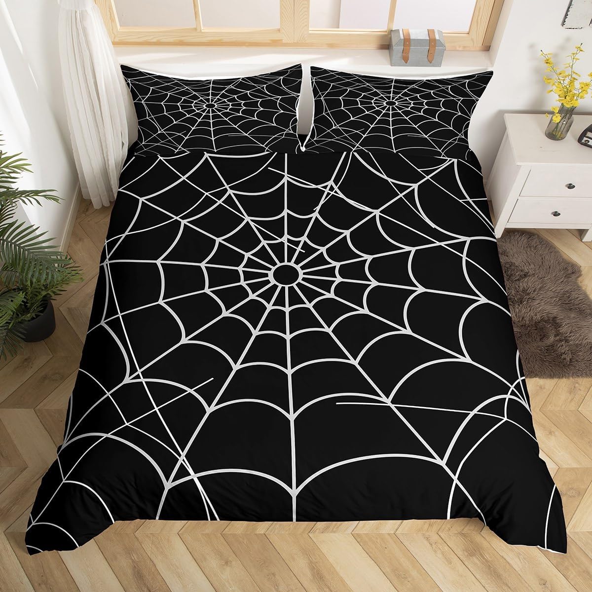 Juego de ropa de cama de tela de araña, tamaño Queen, decoración de Halloween, juego de funda de edredón para niños, adolescentes, niños, niñas,