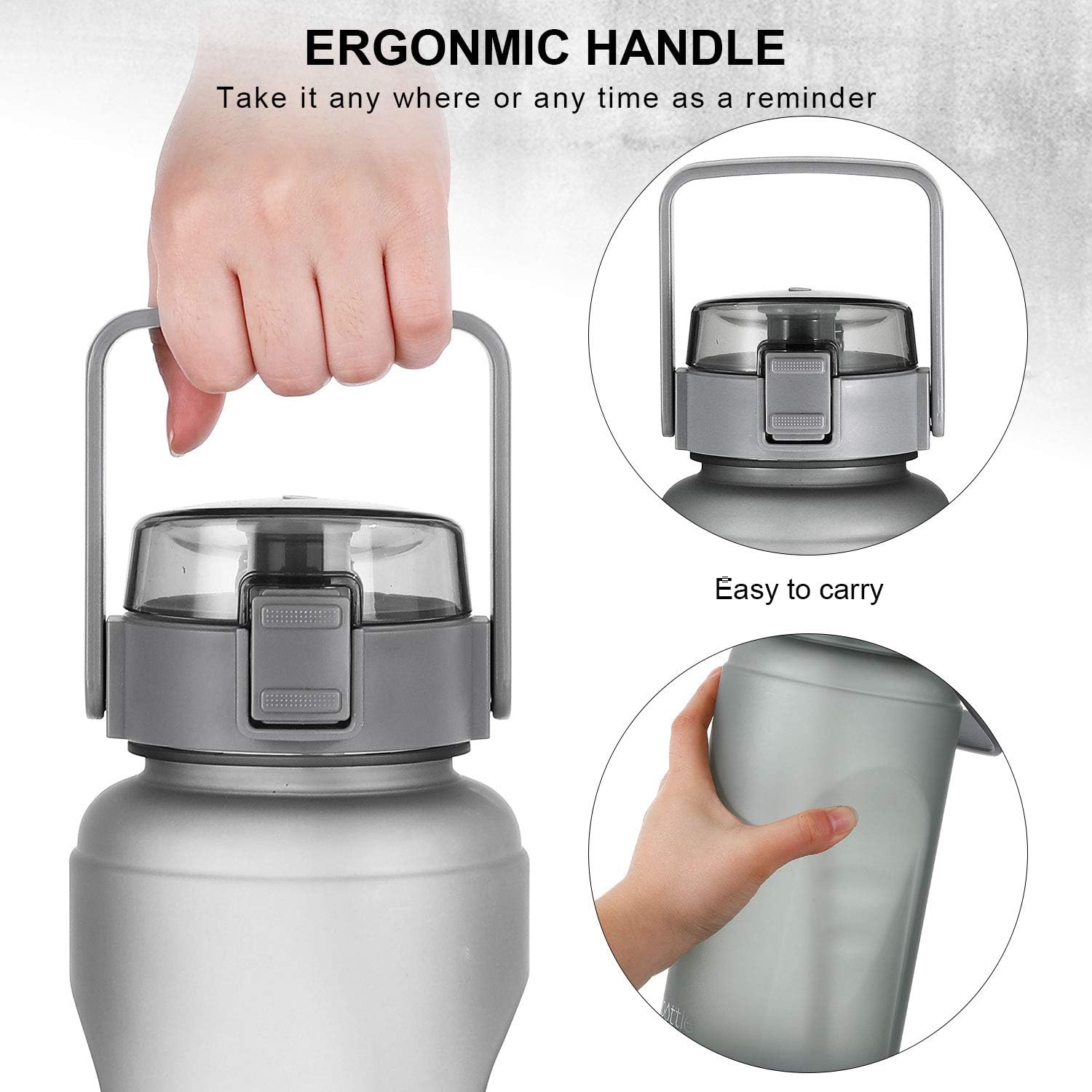 bottlebottle botella de agua motivacional de 64onzas con marcas para los horarios y pajilla, con base protectora de silicona, para entrenamiento y